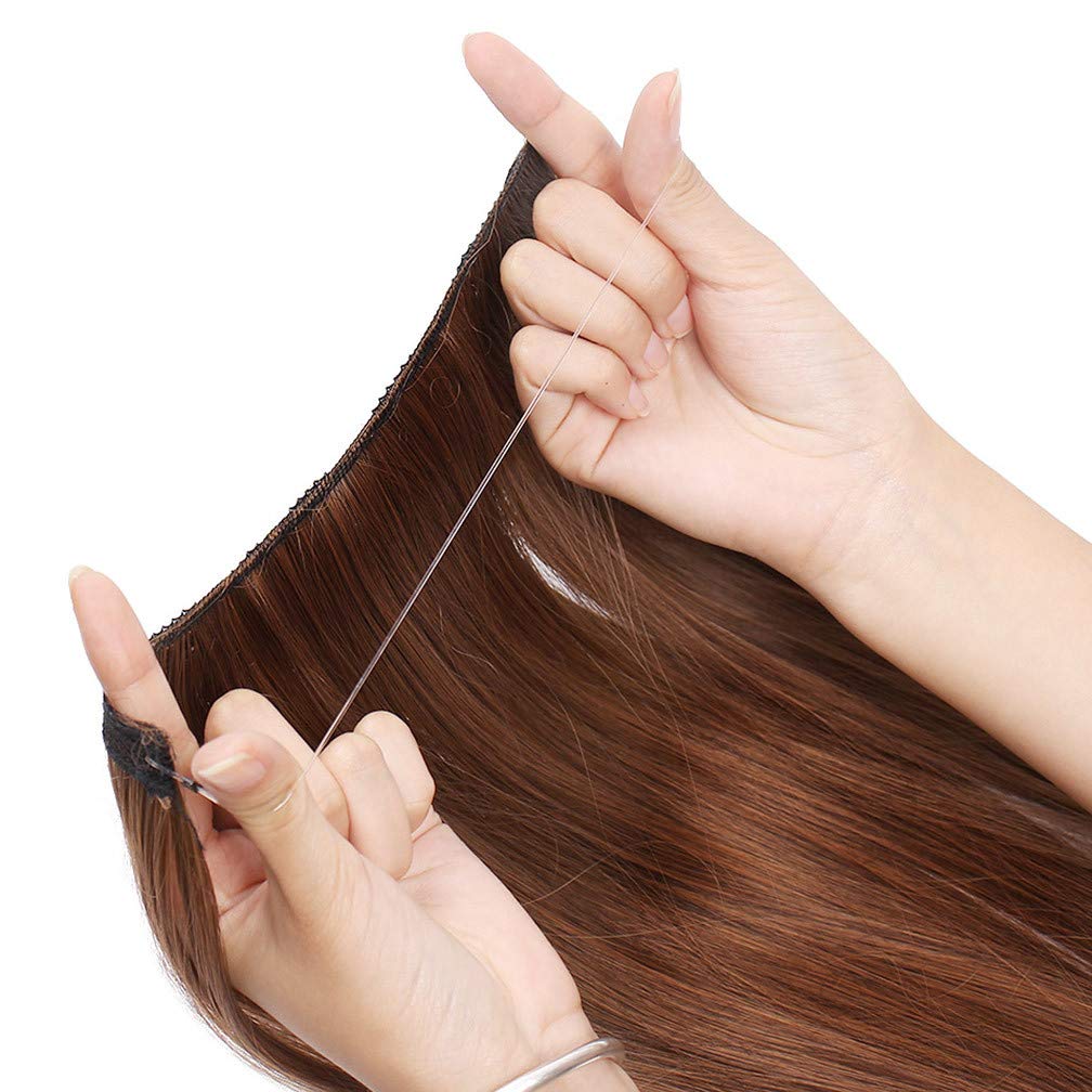 24 Inch Real Human Hair Extensions - Invisible Wire Fishline Clip-Ins, 120g 28cm Wide, 99J Red Wine Color - Perfect for Parties, Weddings & Everyday Styling