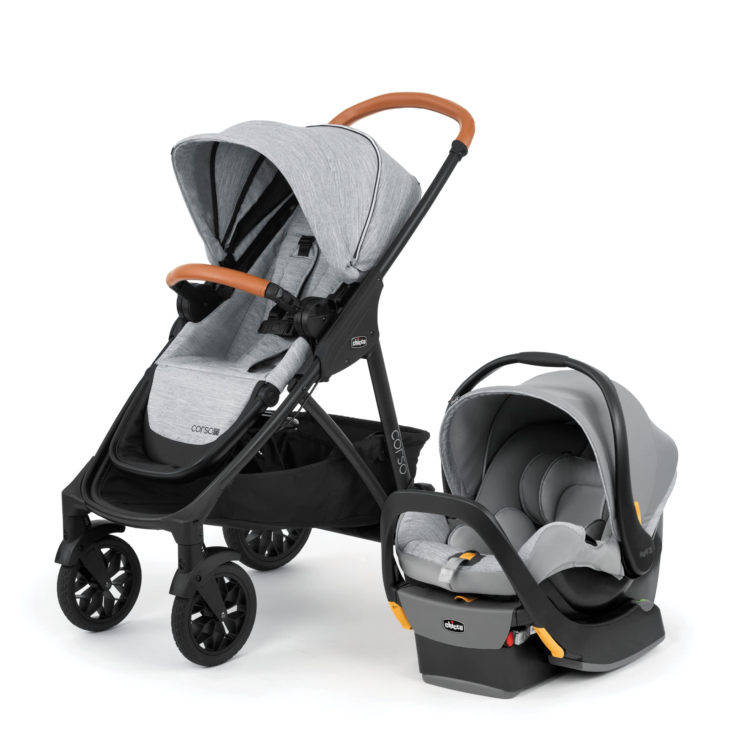 Chicco KeyFit 35 & Corso LE Modular Travel System - Infant Car Seat & Stroller Combo in Veranda Grey | Perfect for Newborns, Air Travel & Everyday Use