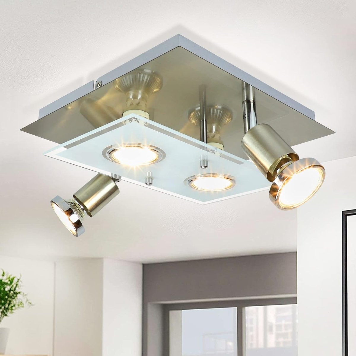 Depuley 4-Light LED Track Lighting Fixture - Modern Adjustable Ceiling Spotlights for Kitchen, Bedroom, Living Room & Dining Room - Flush Mount Square Design with GU10 Bulbs Included (Nickel Finish) - Perfect for Accent Lighting and Highlighting Artwork or Decor