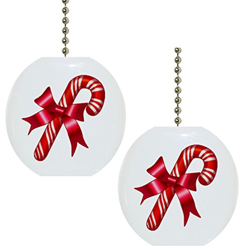 Set of 2 Christmas Candy Cane Ceramic Fan Pulls - Holiday Home Decor for Ceiling Fans, Christmas Tree Ornaments & Festive Party Decorations