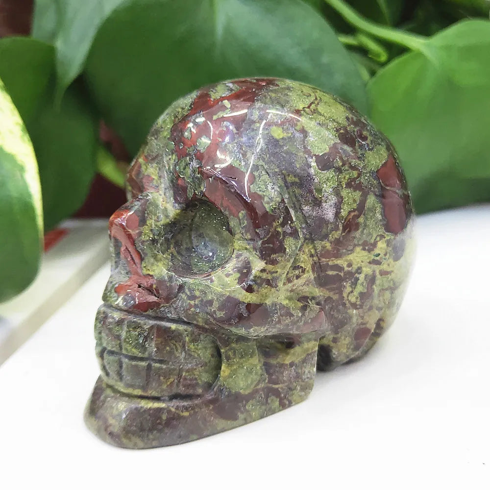Natural Dragon Blood Stone Crystal Skull - Hand Carved Quartz Cranium Gemstone for Healing & Meditation (2inch/3inch) - Perfect for Spiritual Practice, Home Decor & Energy Work
