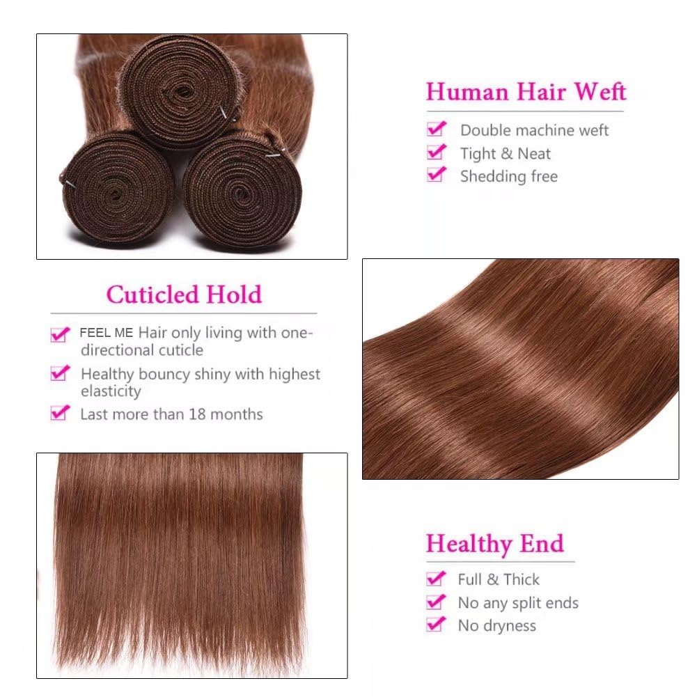 FEEL ME Brazilian Virgin Hair 3 Bundles Straight Hair Weave 18 20 22 Inch Unprocessed 100% Human Hair Extensions for Women - Perfect for Daily Styling, Special Occasions & Salon Quality Looks