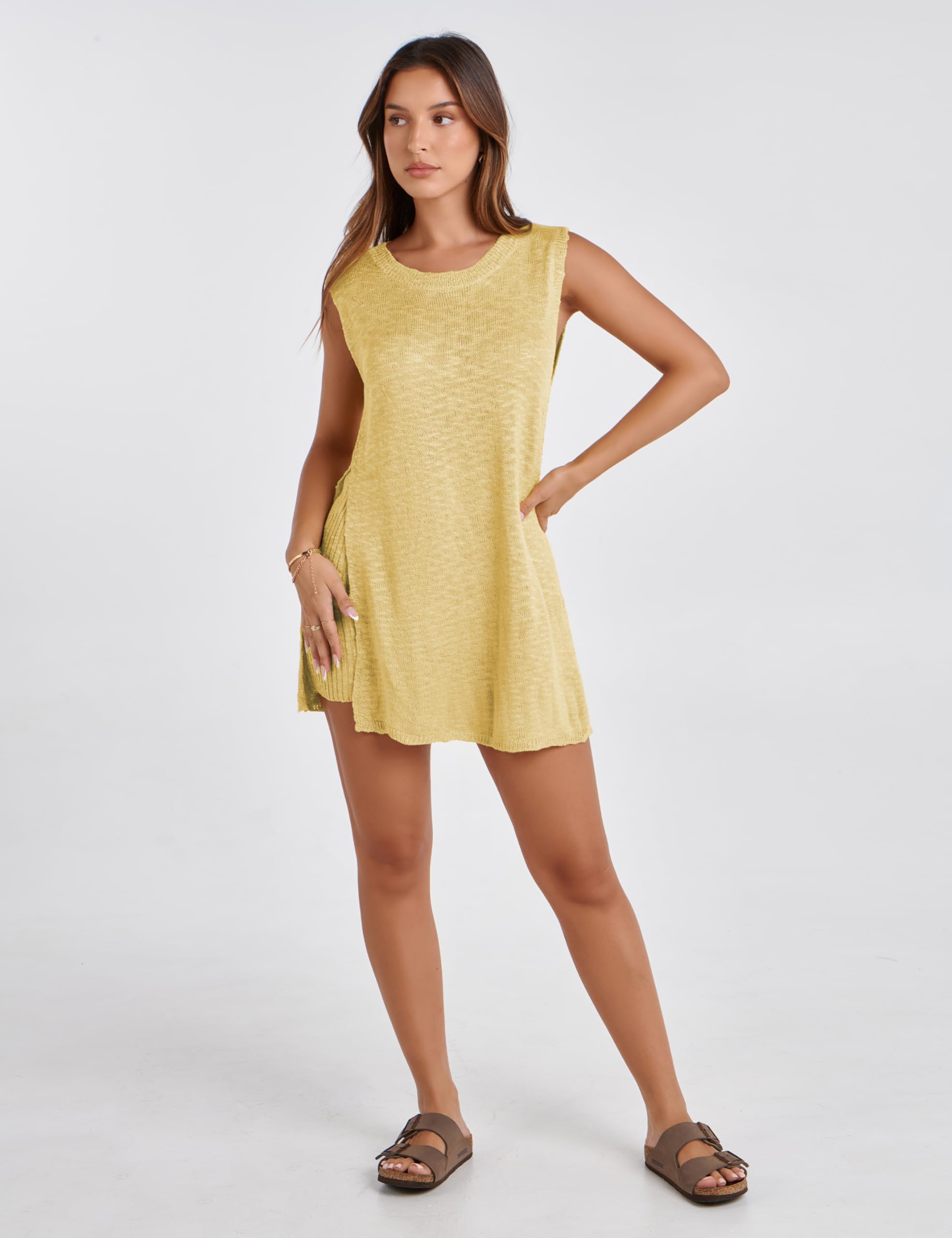 QIBABU Women's 2-Piece Knit Pajama Set - Sleeveless Sweater Tank Top & Shorts - Soft Casual Loungewear for Home, Sleep & Relaxation
