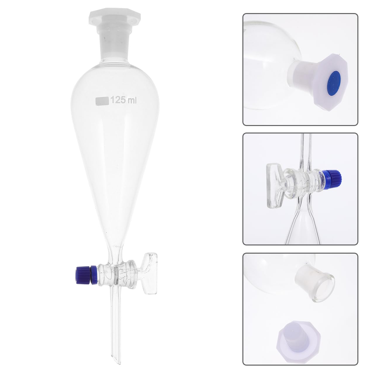Premium 125ml Borosilicate Glass Separatory Funnel with PTFE Stopcock - Heavy Wall Laboratory Pear-Shaped Funnel for Liquid Extraction, Chemical Separation & Essential Oil Distillation - Perfect for Chemistry Labs, Research Facilities & Home Science Experiments