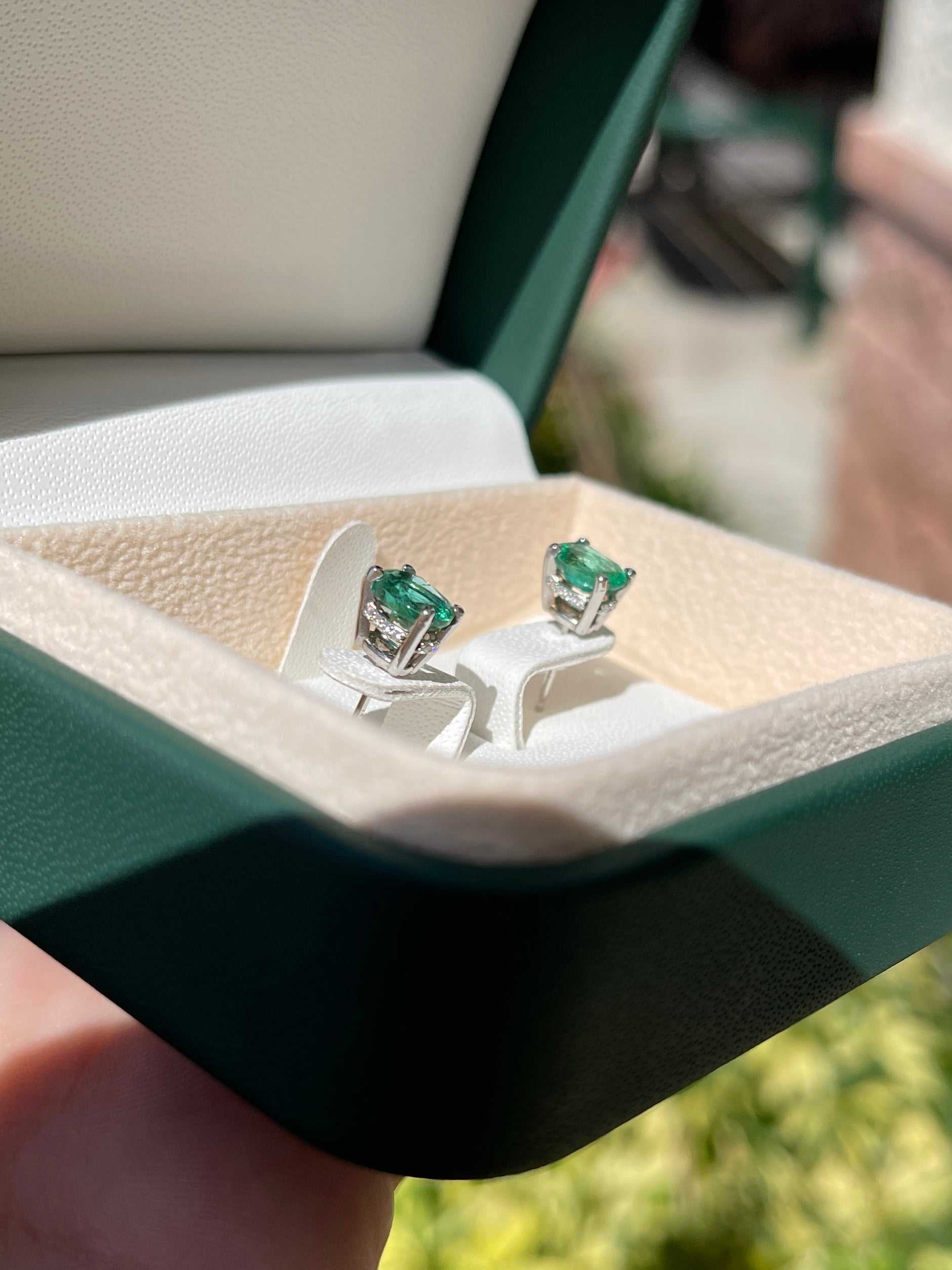 1.95tcw Natural Oval Emerald & Diamond Hidden Halo Stud Earrings in 14K Gold - Elegant Jewelry for Women, Perfect for Weddings, Parties & Special Occasions