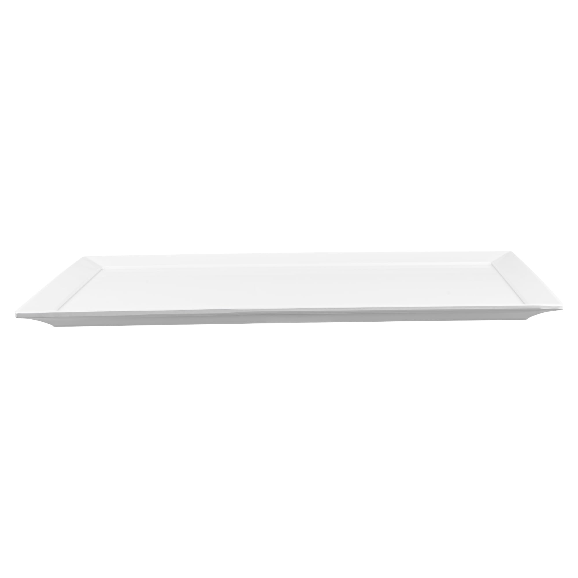 Restaurantware Voga 25.6 x 17.7 Inch White Melamine Serving Tray - Rectangle Dishwasher Safe Platter with Raised Edges for Meals, Appetizers, Snacks | Shatterproof Outdoor Entertaining Tray for Parties, Picnics, BBQs & Buffets