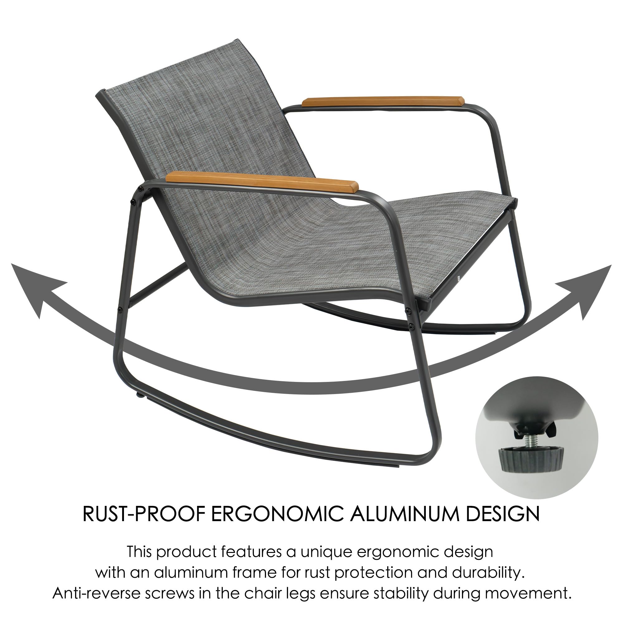 Kozyard 3-Piece Outdoor Rocking Chair Set with Wooden Armrests & Glass Table - Patio Bistro Furniture for Lawn, Porch, Garden, Balcony & Poolside - Perfect for Relaxing, Entertaining & Enjoying Outdoor Living