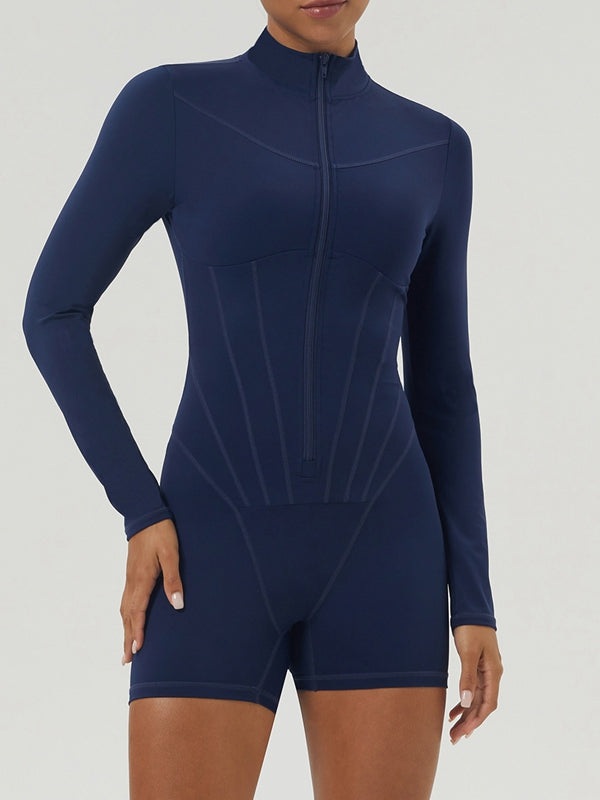 ZASUWA Women's Striped Corset Romper with Zipper - Sexy Bodycon Jumpsuit for Night Out, Clubwear, and Fashion Styling