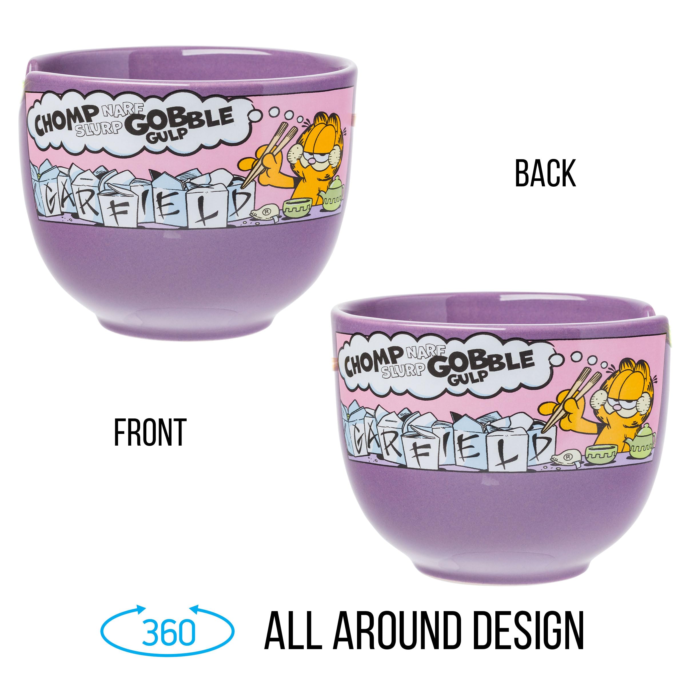 Garfield Eating Takeout Ceramic Ramen Noodle Bowl - 20oz Microwave Safe Rice Bowl with Chopsticks - Perfect for Anime Fans, Asian Cuisine & Home Dining