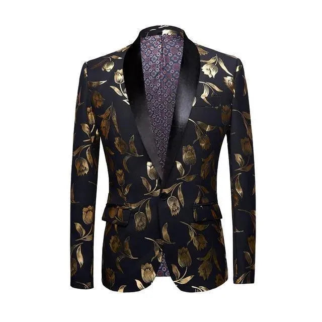 Men's Gold Print Party Blazer - Stylish Formal Jacket for Weddings, Prom & Special Occasions