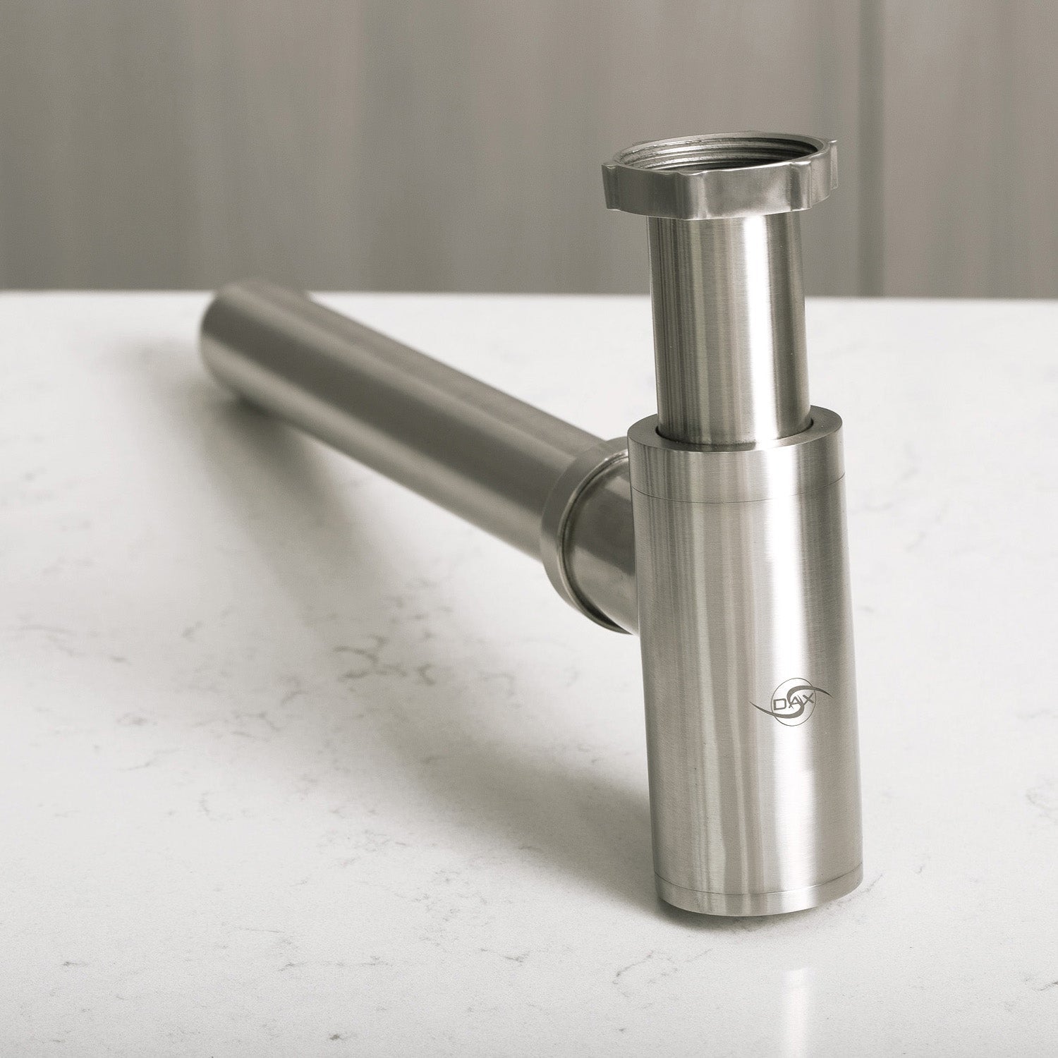 Stainless Steel Sink P-Trap Drain Pipe - Wall Mounted Brushed/Chrome Finish (DAX 010 01/BN) for Kitchen & Bathroom Plumbing Installation