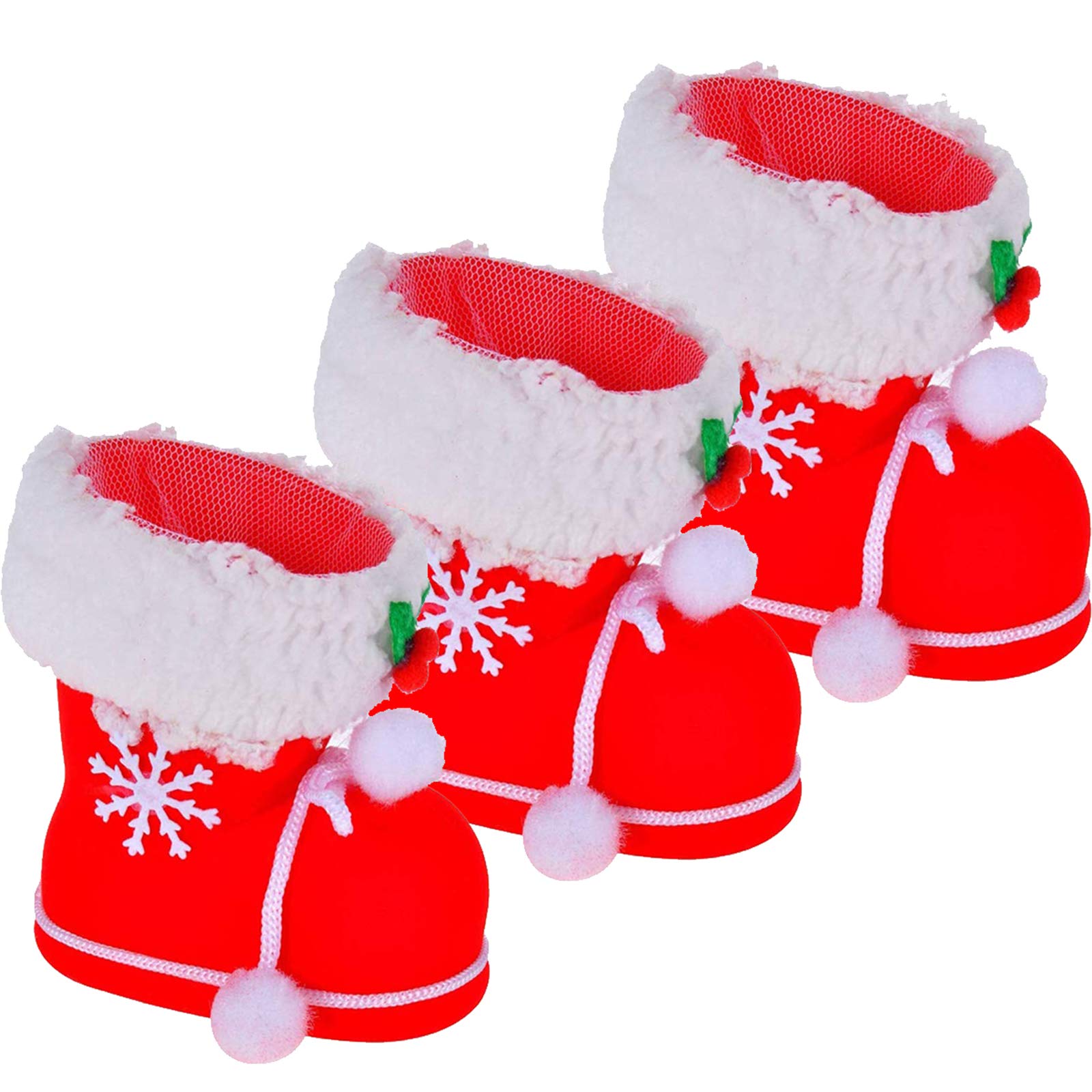 3 PCS Christmas Candy Gift Bags - Red Santa Boot Candy Stocking Baskets for Xmas Tree Hanging Decorations | Perfect for Christmas, New Year Home Parties, Carnival & Holiday Decorations (Size S)