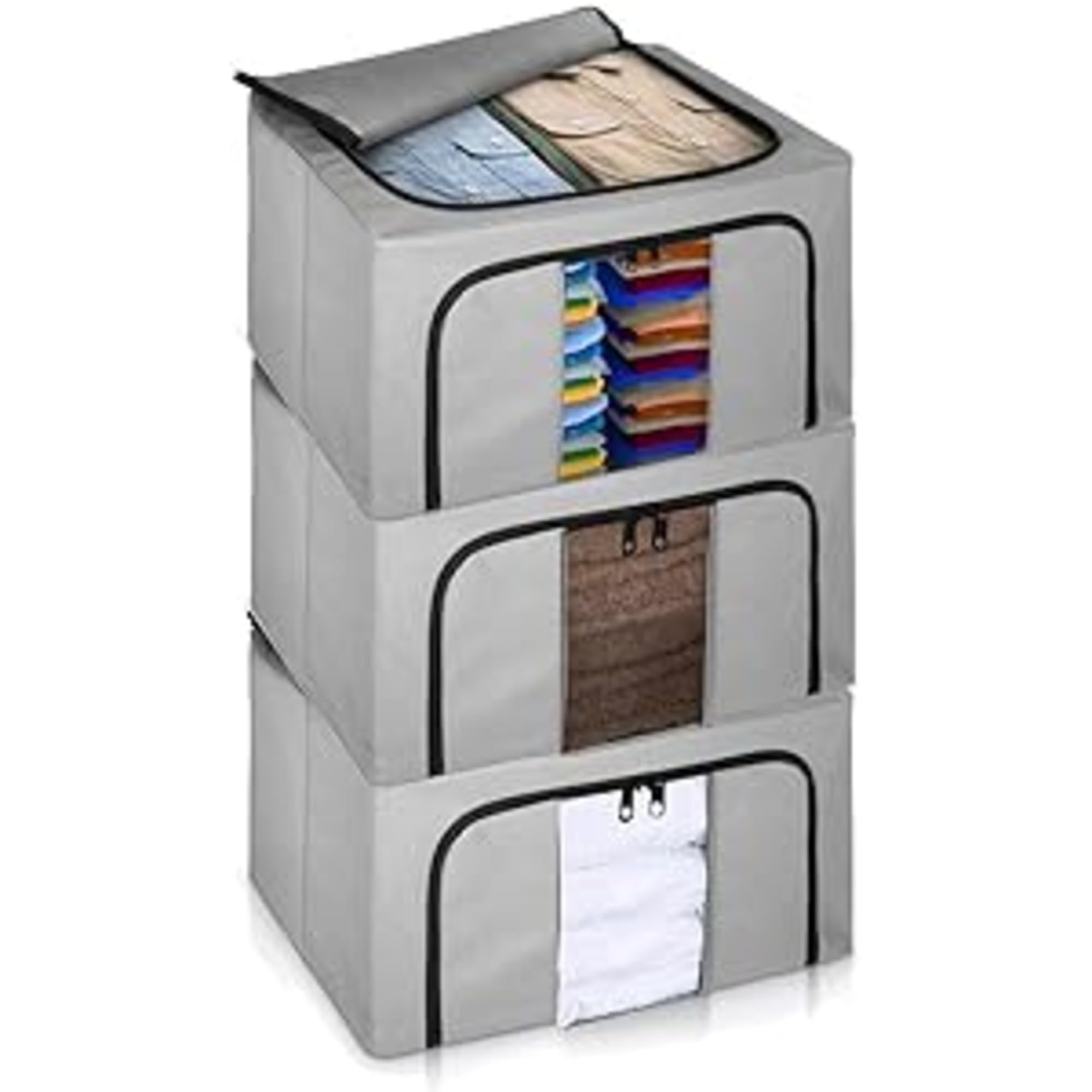 LIVIVO 3-Pack Clear Storage Bags with Double Zipper & See-Through Windows - Space Saving Organizer for Duvets, Blankets, Bedding, Clothes, Towels & Toys - Perfect for Under Bed, Closet & Wardrobe Storage | Home Organization Solution