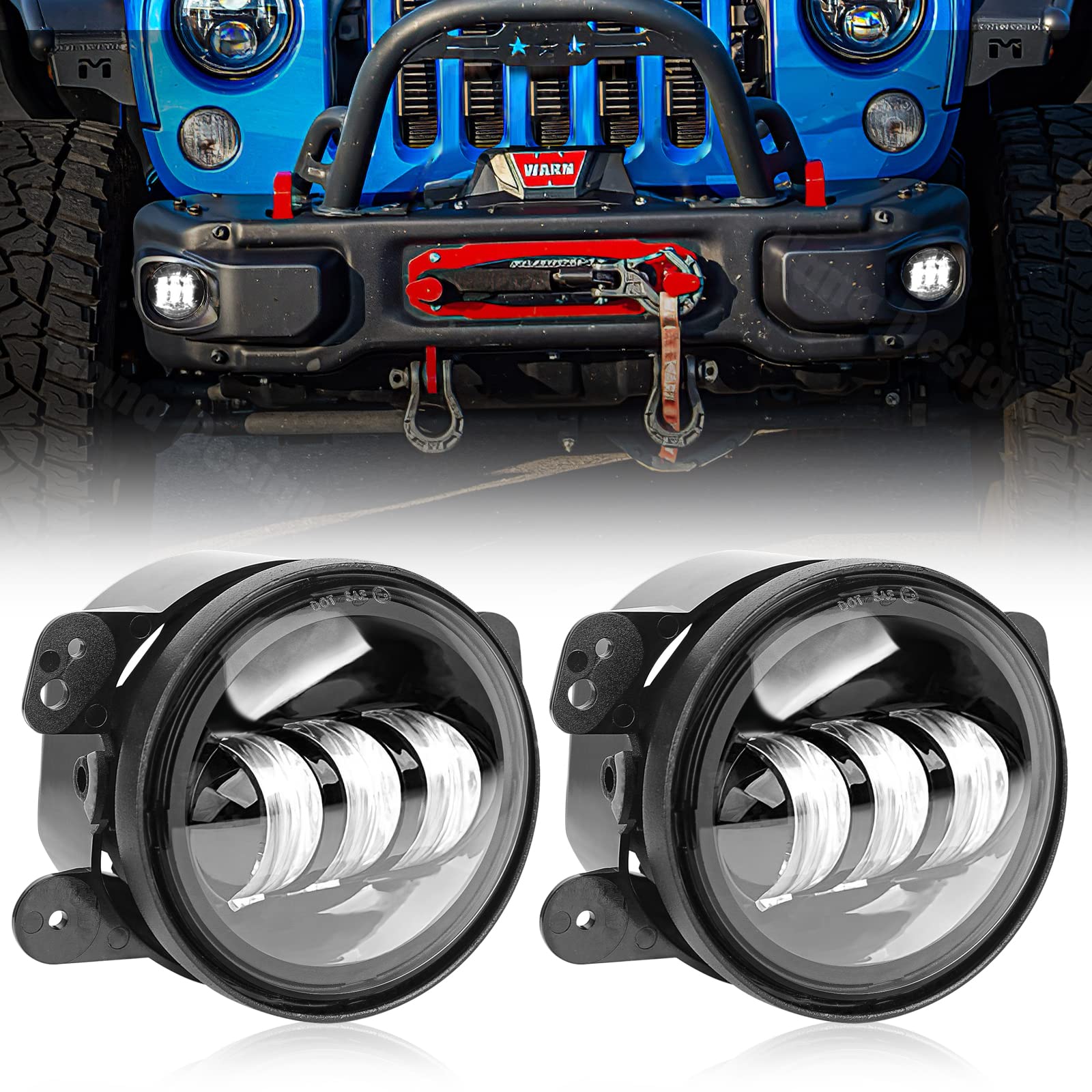 4Inch LED Fog Lights for 2007-2024 Jeep Wrangler JK JKU JLU - 30W White Round Off-Road Driving Lights - Front Bumper Fog Lamps (2PCS) - Perfect for Night Driving & Off-Road Adventures