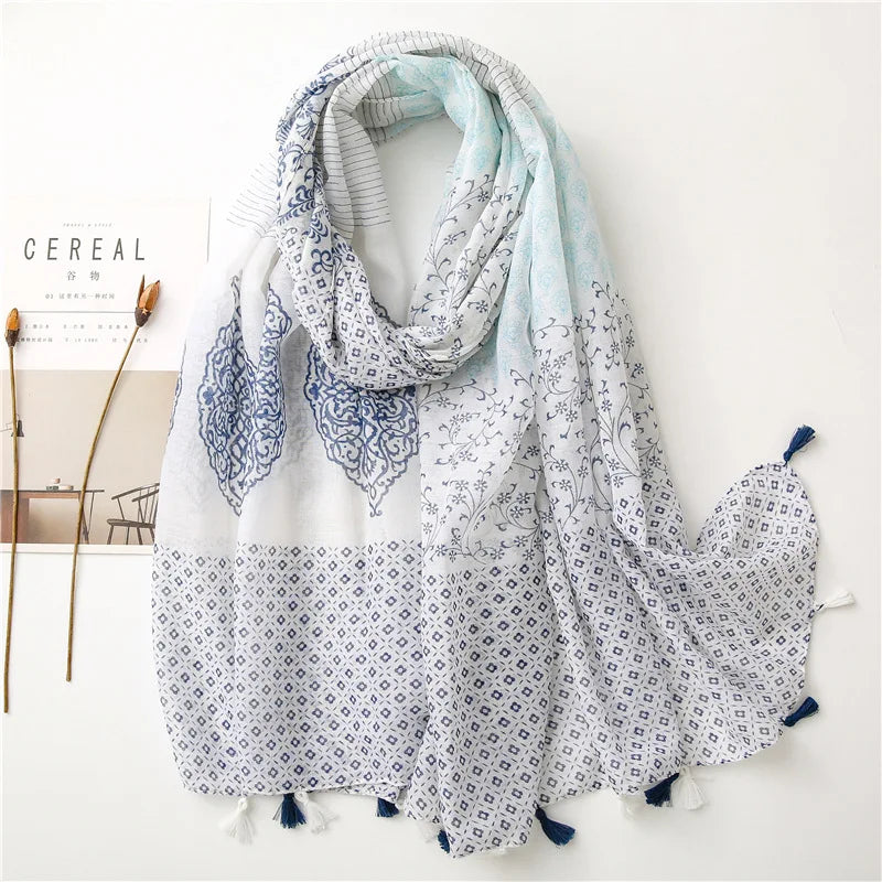 2023 Fashion Paisley Abstract Floral Tassel Viscose Shawl Scarf - Women's Lightweight Pashmina Wrap Stole & Muslim Hijab (180x90cm) - Perfect for Daily Wear, Office, Parties & Prayer