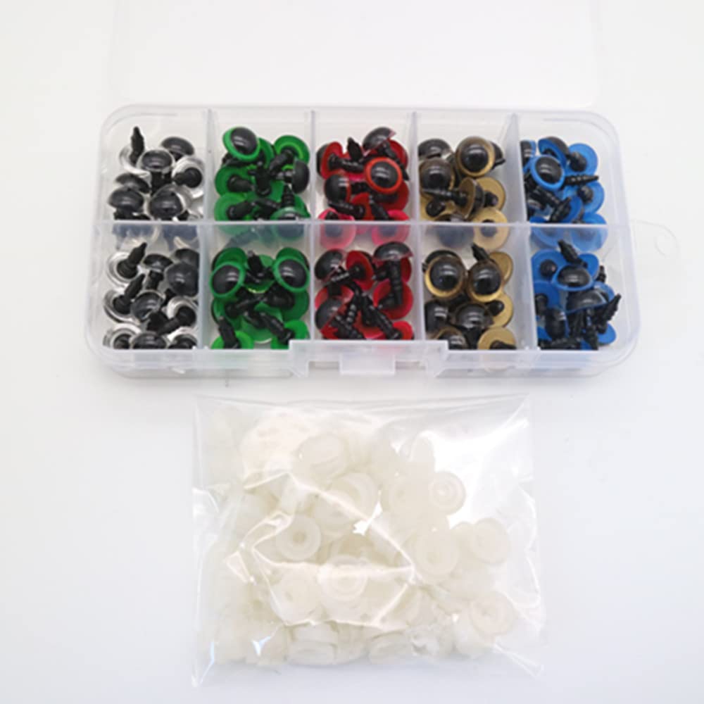 100 Pieces 8mm Plastic Safety Eyes with Washers - DIY Craft Eyes for Amigurumi, Sewing, Crochet Projects - Perfect for Doll Making, Stuffed Animals & Plush Toys
