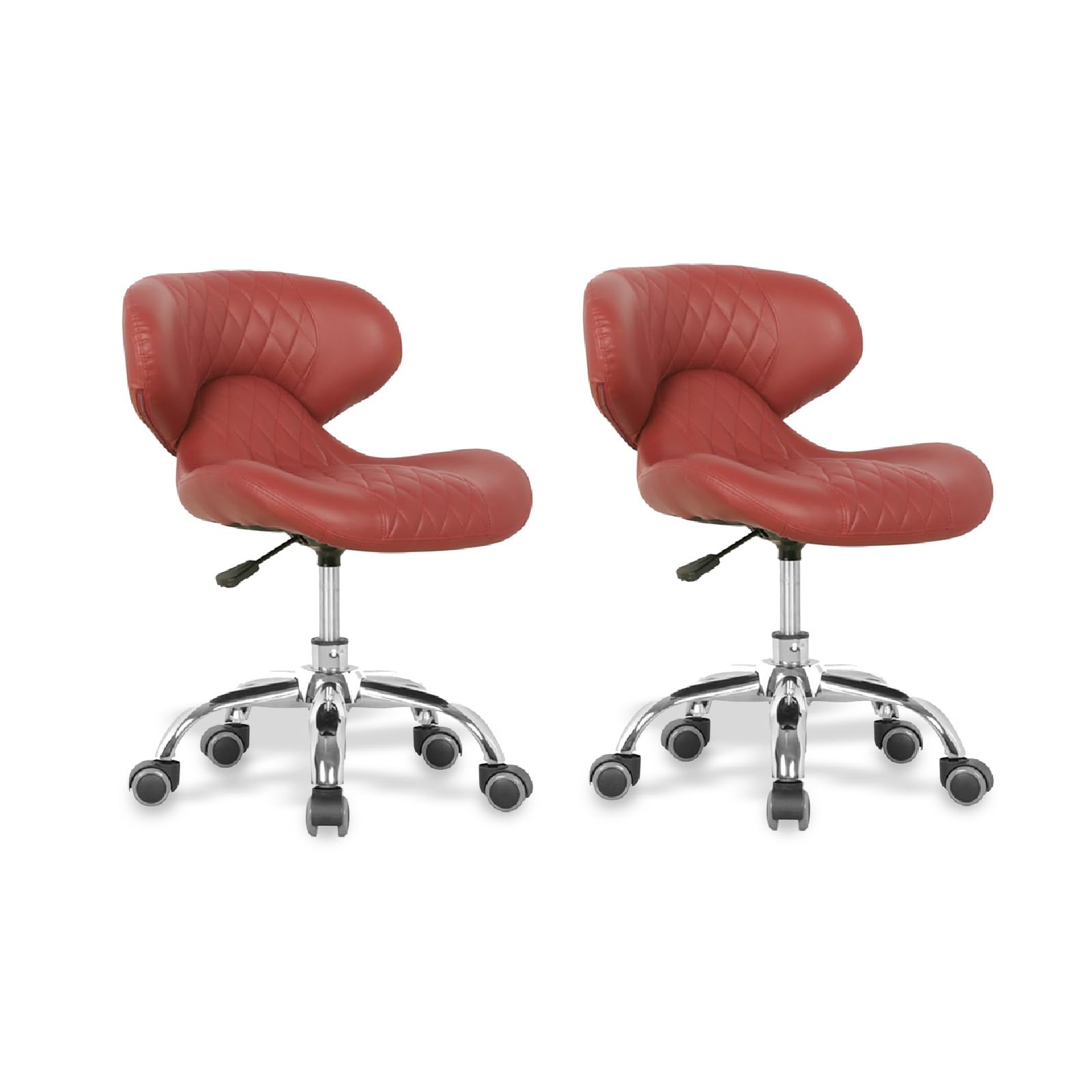 MAYAKOBA Set of 2 Adjustable Pedicure Stools with Pneumatic Pump - HugoII Salon Chairs for Nail & Spa, Comfortable Short Stool for Pedicurists, Red Diamond Design - Perfect for Nail Salons, Spas & Home Beauty Stations