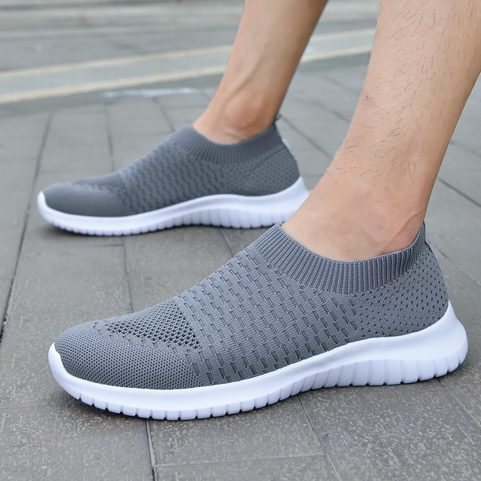 TIOSEBON Men's Slip-On Walking Shoes - Breathable Knit Mesh Tennis Sneakers for Men - Lightweight Comfortable Casual Shoes for Walking, Running, and Daily Wear
