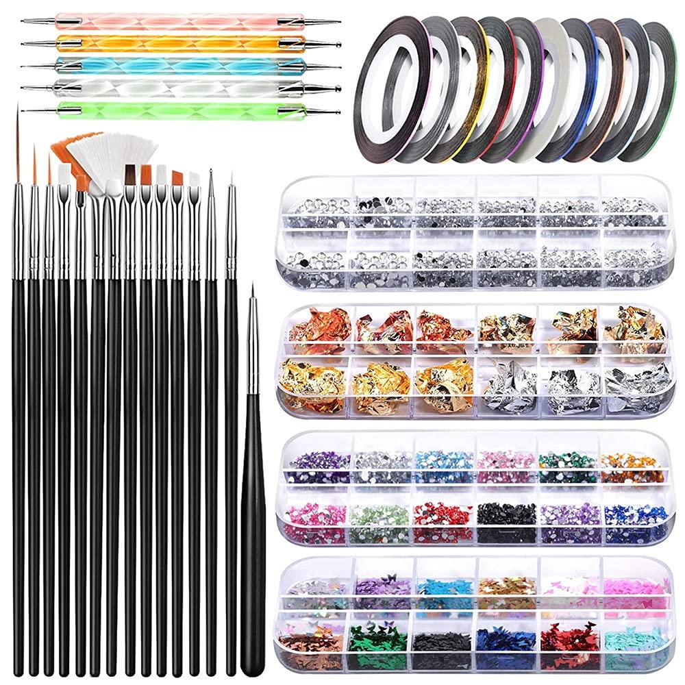MAYCREATE® 3D Nail Art Stamping Kit - 39pcs Professional Nail Decorations Set with Stamping Plates, Brushes, Dotting Tools, Holographic Stickers, Foil Tape & Rhinestones | Perfect for DIY Manicures, Salon Nail Designs & Gift Ideas