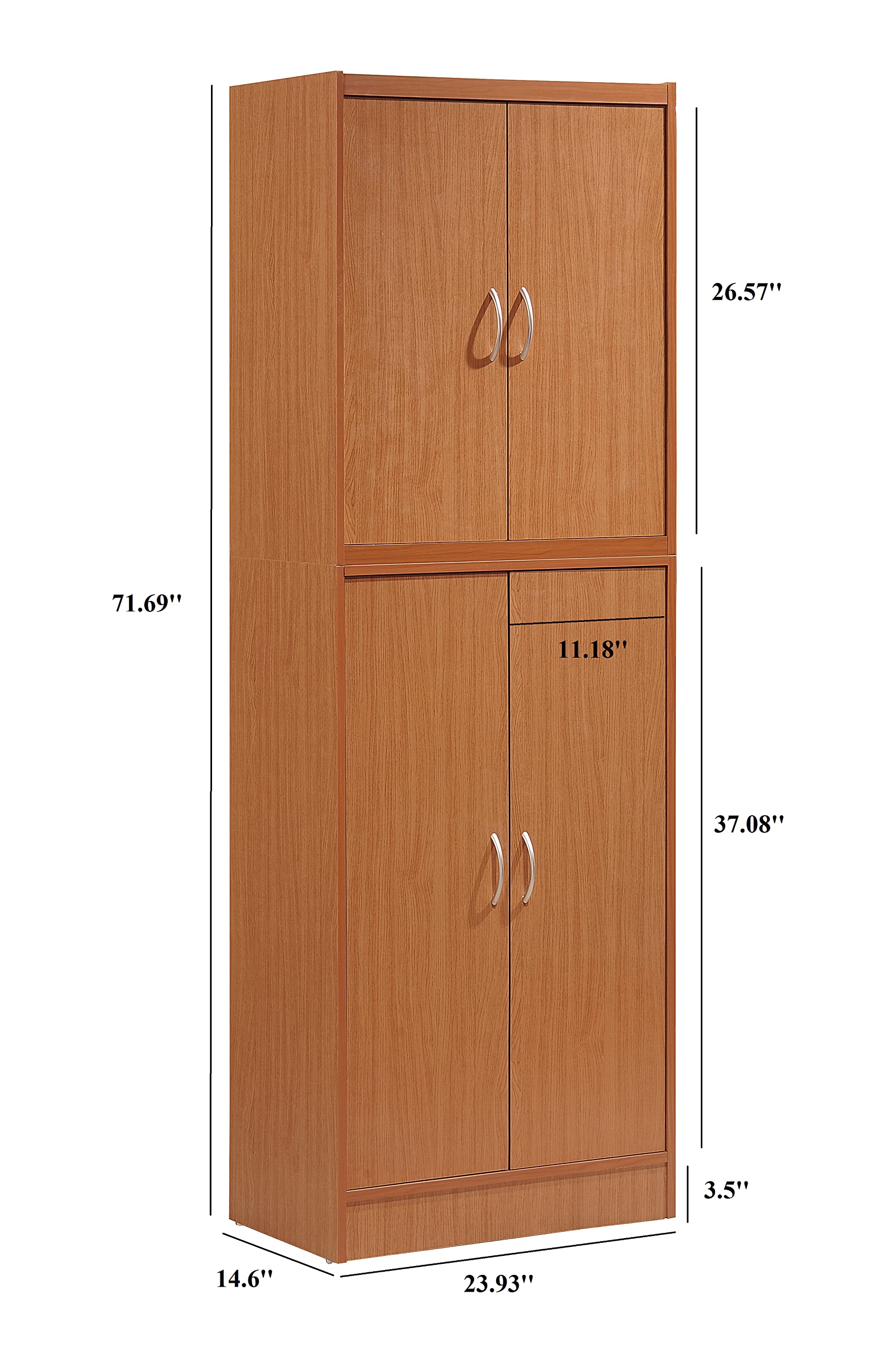 Hodedah 4-Door Kitchen Pantry Cabinet with 4 Adjustable Shelves, Cherry Finish - Perfect for Organizing Spices, Cookware & Dry Goods in Small Kitchens