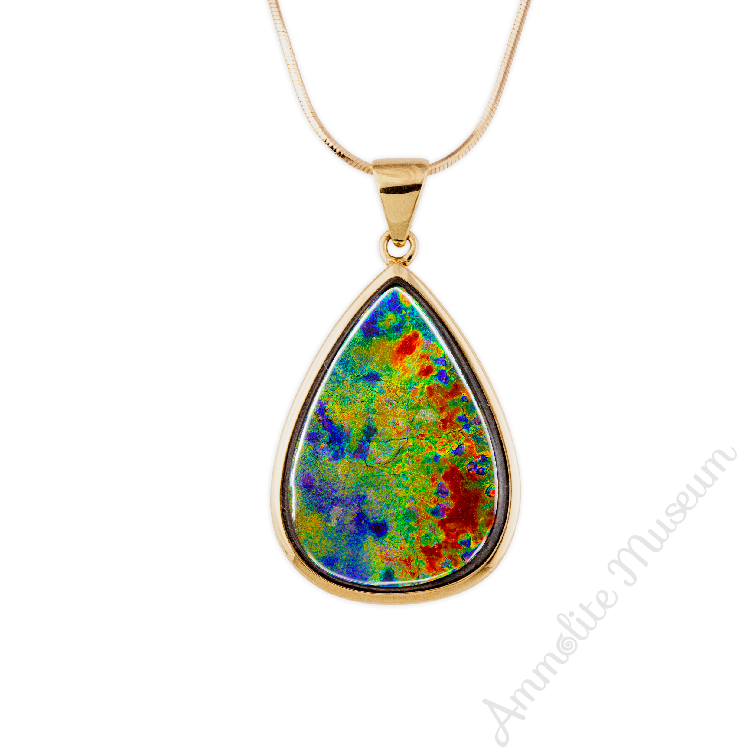AAA Grade 18K Gold Teardrop Ammolite Pendant Necklace - Elegant Natural Gemstone Jewelry for Women, Gift for Her, Perfect for Weddings & Special Occasions