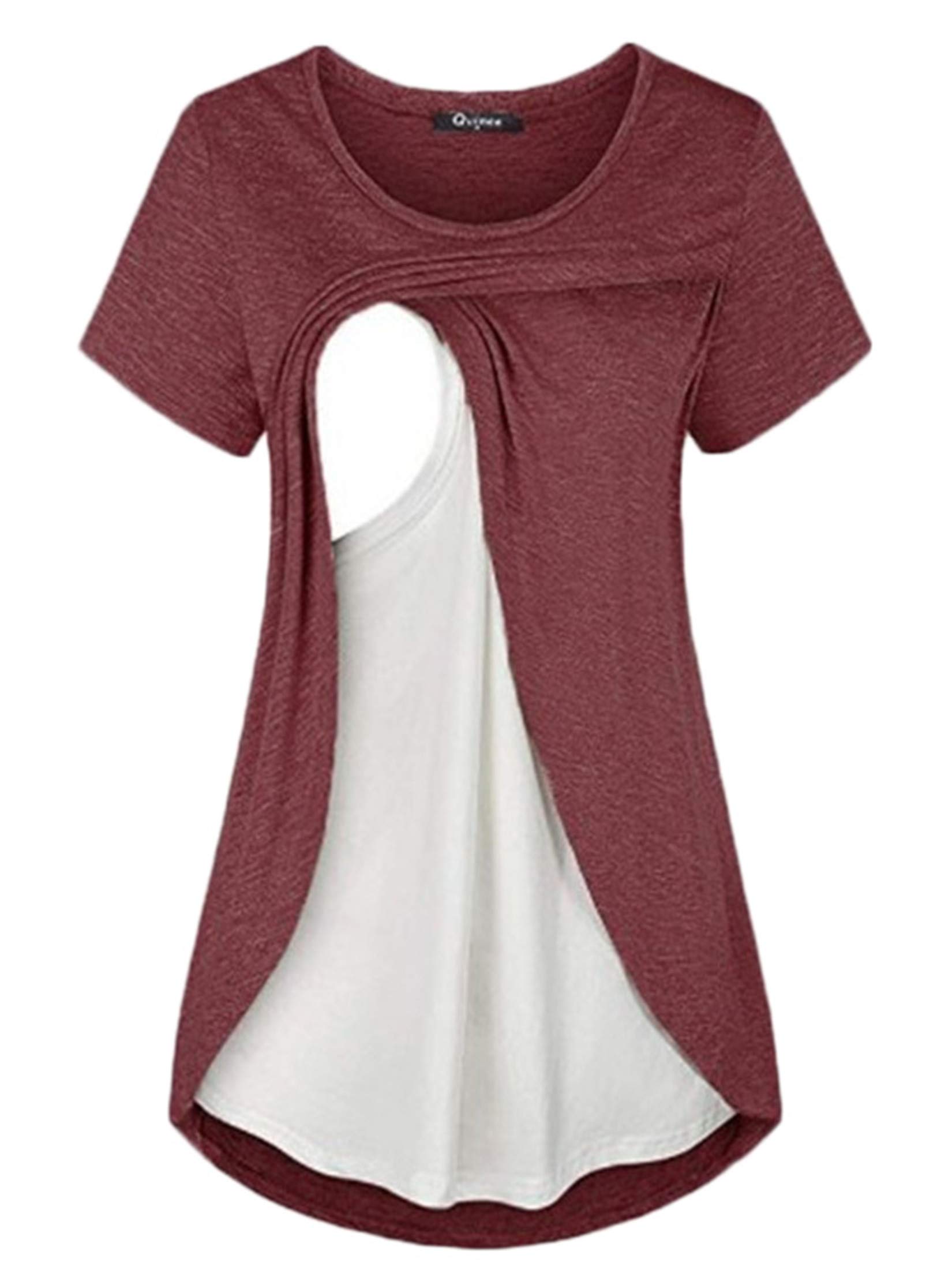 Andongnywell Women's Maternity Nursing Tops - Soft Short Sleeve Breastfeeding Shirts for Pregnancy & Nursing - Comfortable Stretchy Cotton T-Shirt - Perfect for Everyday Wear, Nursing at Home or Outdoors
