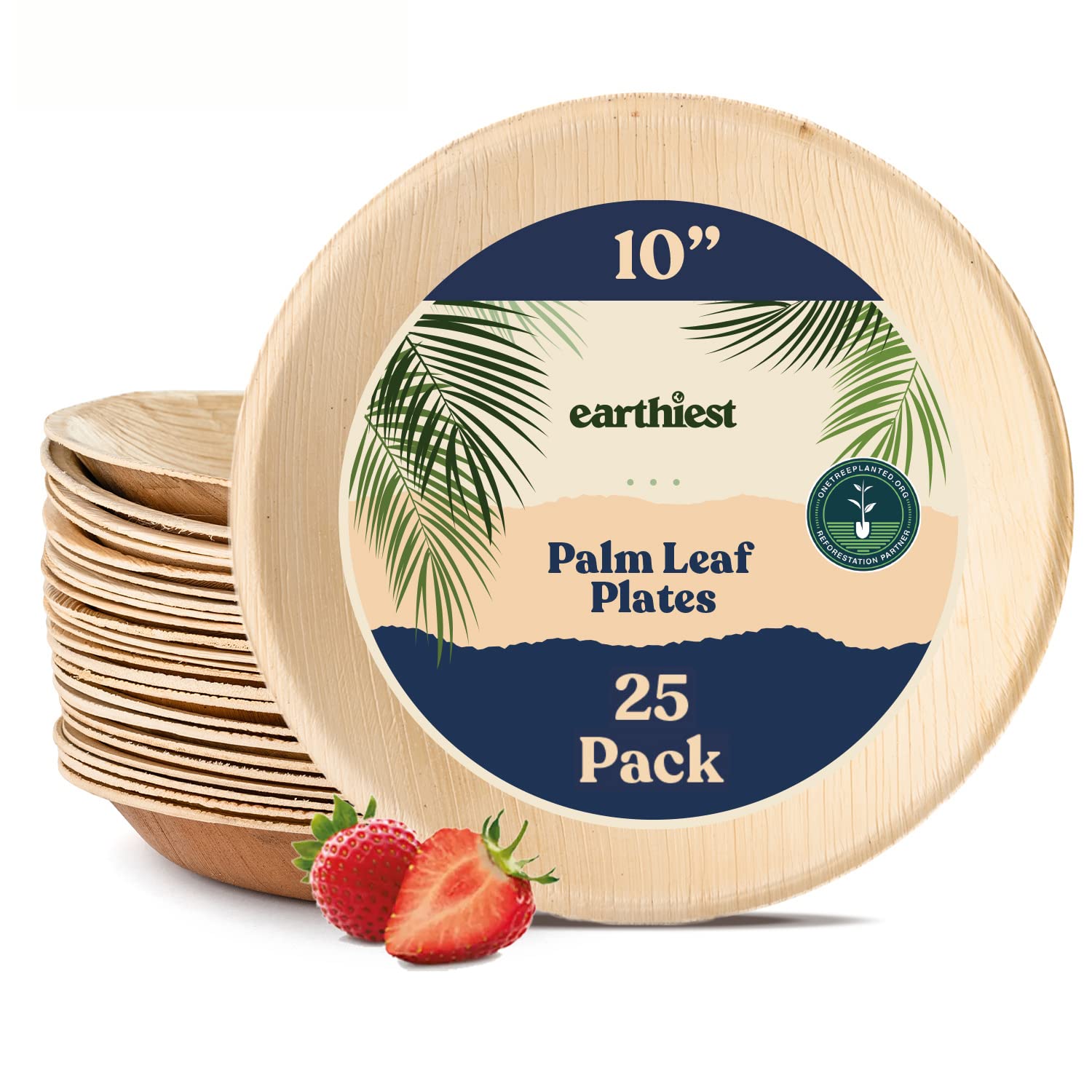 Eco-Friendly 10 Inch Round Palm Leaf Plates - Biodegradable & Compostable Disposable Dinnerware, Natural Bamboo-Like Design - Perfect for Parties, Picnics, Weddings & Sustainable Living (25 Pack)