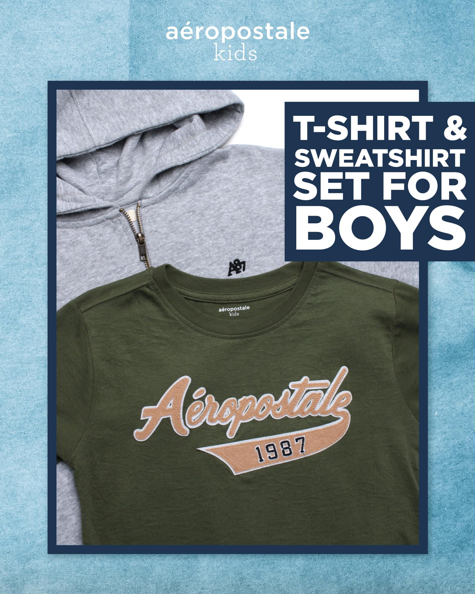 AEROPOSTALE Boys Zip Up Hoodie and T-Shirt Set - Kids Casual Hooded Sweatshirt & Short Sleeve Tee for Boys Age 4-16 | School, Playground & Everyday Wear