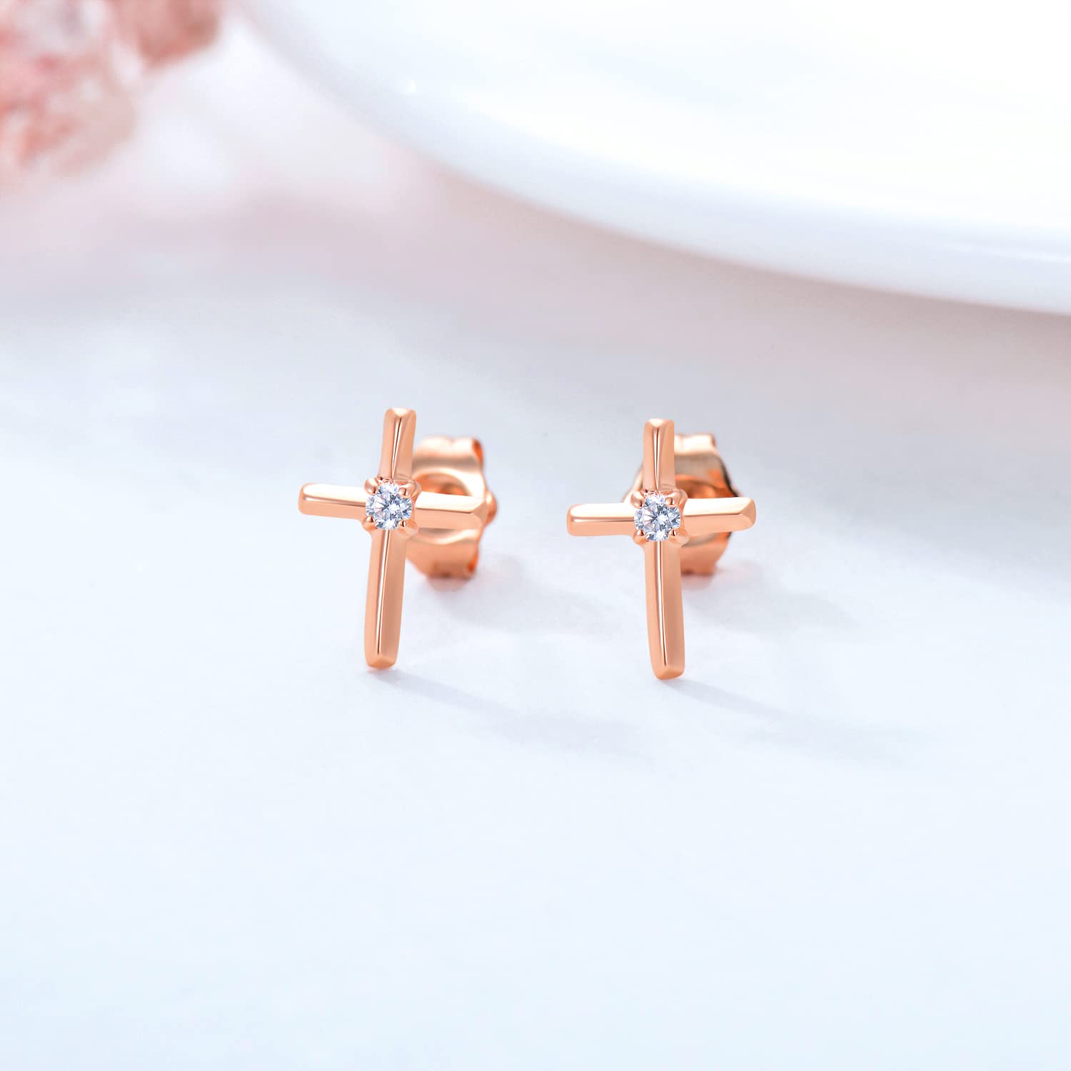 14K Gold Small Cross Stud Earrings for Women - Real 14 Carat Gold Religious Jewelry, Confirmation Gifts for Teen Girls - Perfect for Church, Baptism, First Communion & Everyday Wear