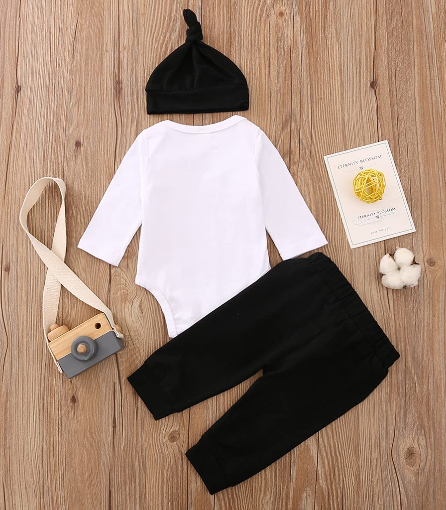Baby Boy Halloween Outfit 3Pcs Set - Ghost Print Romper & Hat for First Halloween