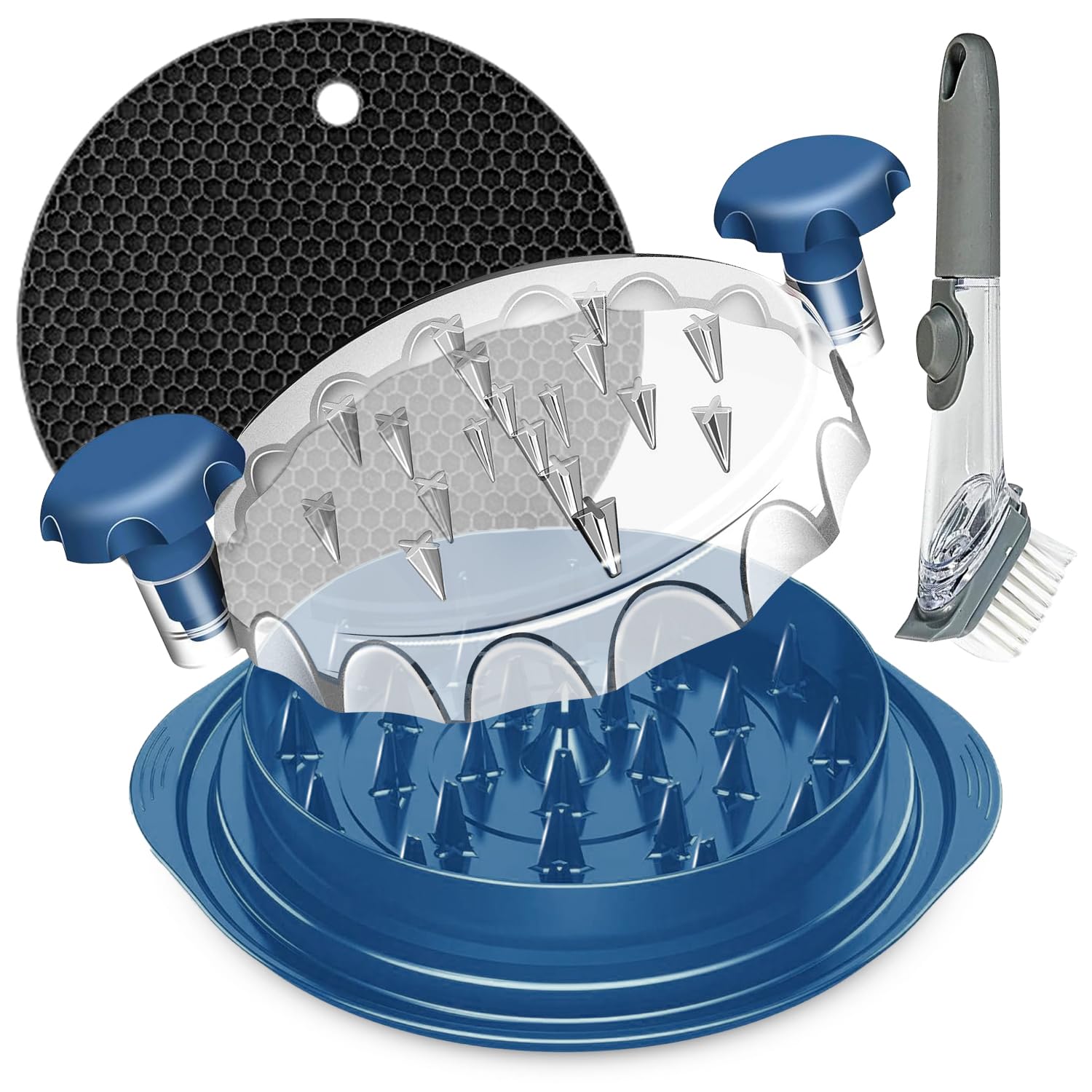 3-in-1 Manual Meat Grinder & Chicken Shredder Tool with Visible Lid - Large Capacity for Chicken Breast, Pork & Beef - Perfect for Meal Prep, BBQ & Home Cooking (Blue)
