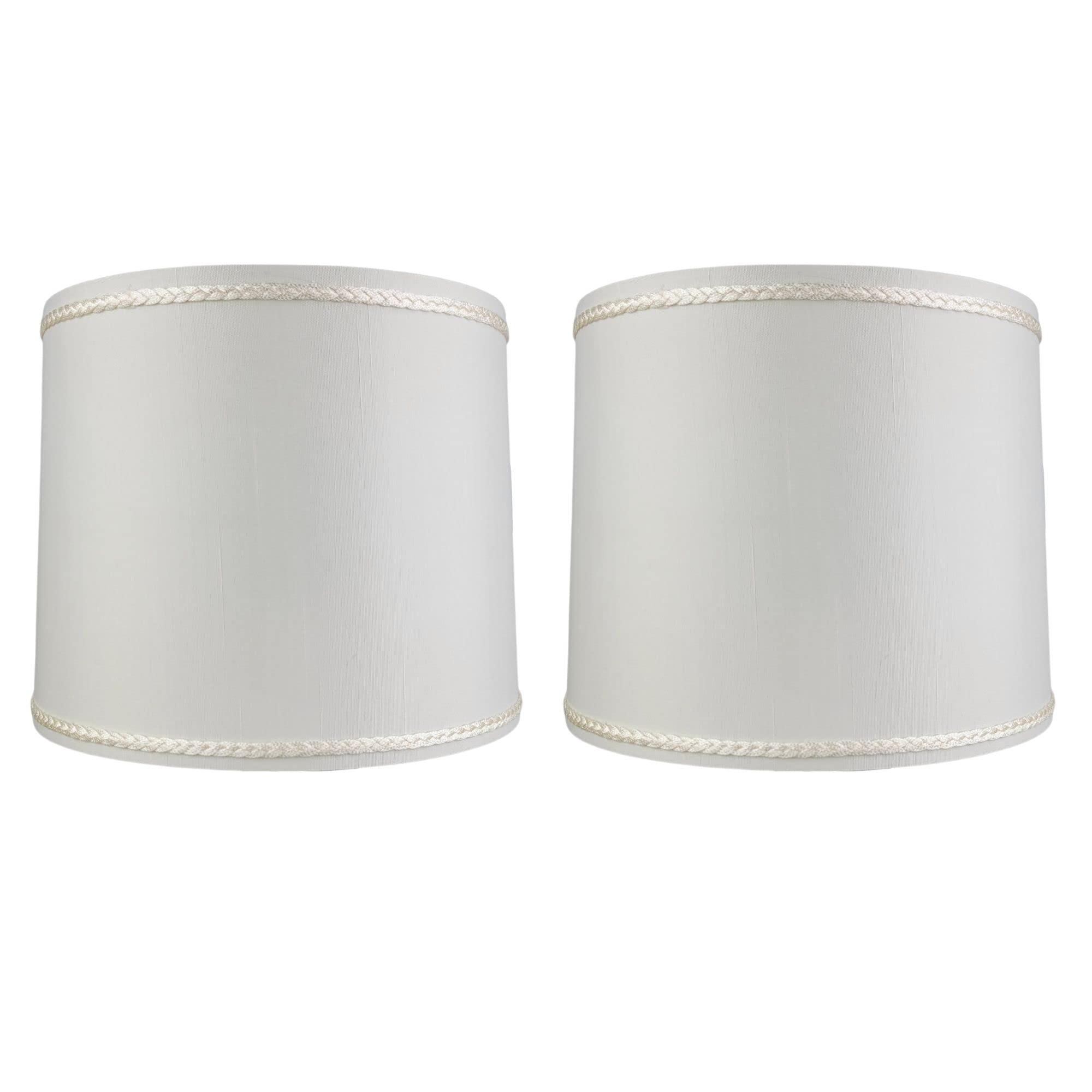 Royal Designs Small Drum Lamp Shade with Trim - 2 Pack White Fabric Shade (8
