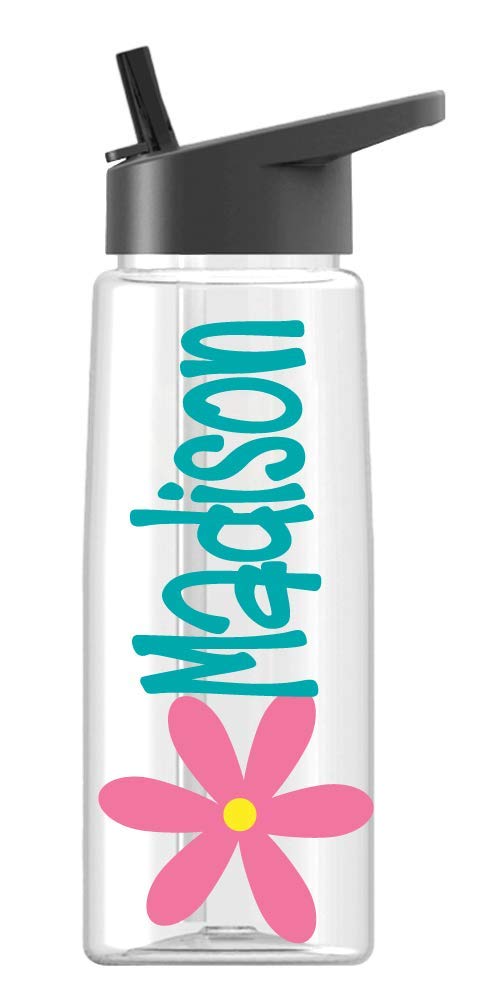 Custom Personalized Sport Water Bottle with Floral Design & Name - BPA Free 26oz - Clear or Colored Options - Perfect for Gym, Hiking & Outdoor Activities