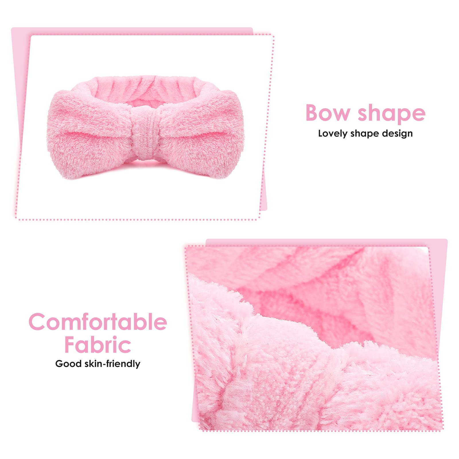 Molain Spa Headband for Women - Soft Coral Fleece Elastic Hair Band with Bowknot Design for Washing Face, Shower, Skincare & Sports | Perfect Makeup & Beauty Accessory (Pink)