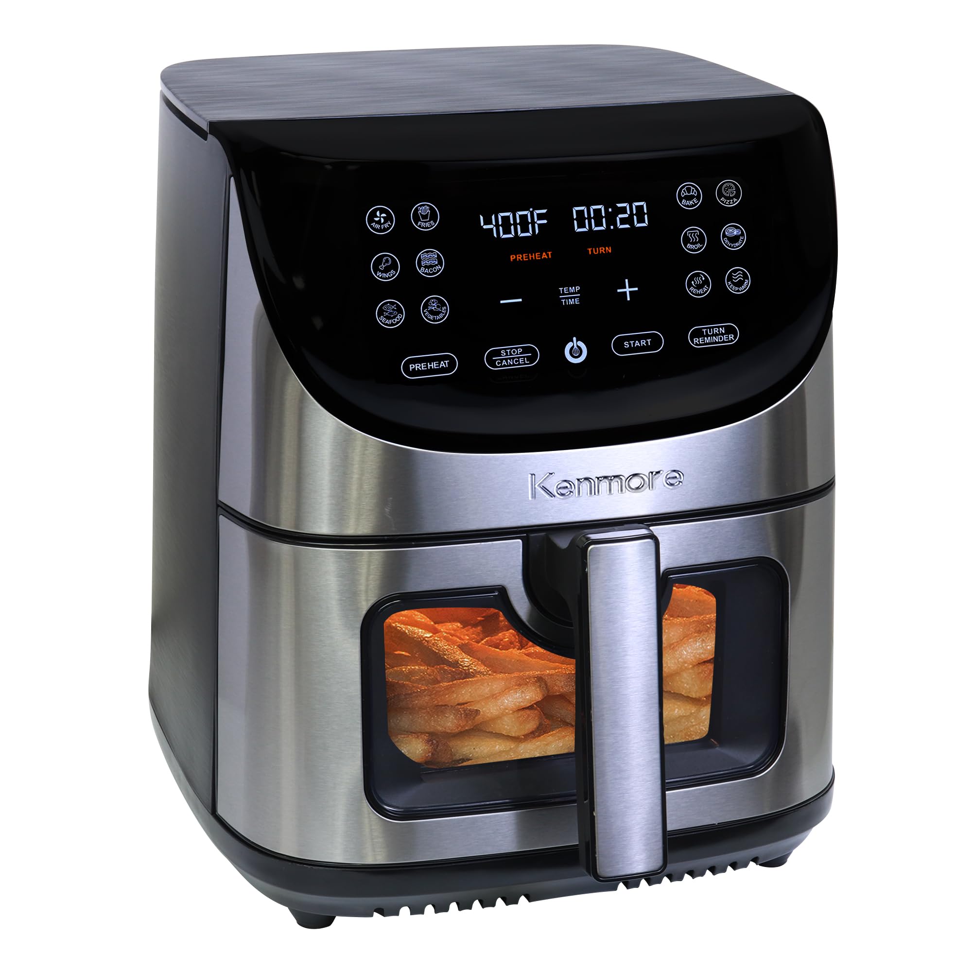 Kenmore 8 Quart Digital Air Fryer with Non-Stick Basket - 12 Preset Cooking Functions, Touch Screen Controls for French Fries, Chicken & More | Compact Countertop Kitchen Appliance for Healthy Frying, Baking & Roasting | Perfect for Family Dinners, Parties & Quick Meals | Stainless Steel Black Design