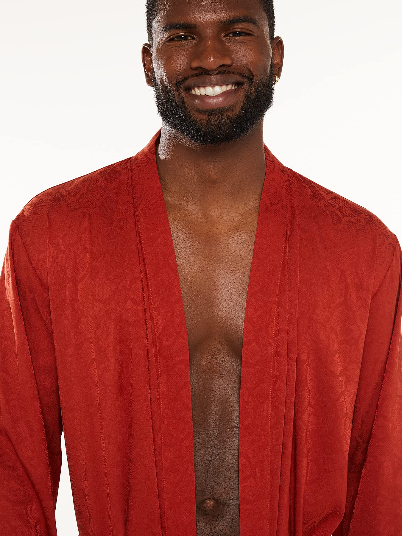 Savage X Fenty Men's Snake Jacquard Long Robe Nightshirt - Luxurious Loungewear for Relaxing at Home & Special Occasions
