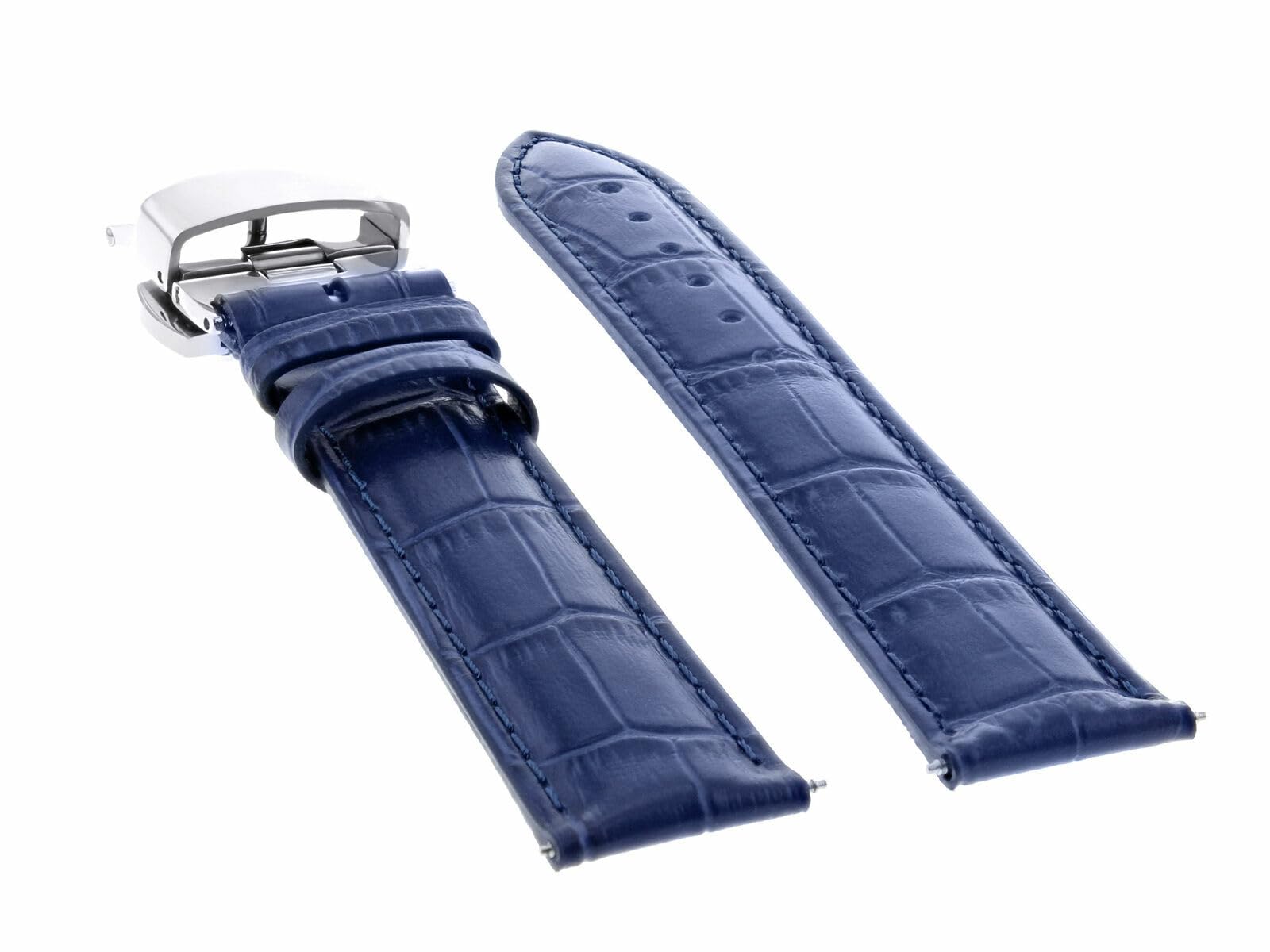 18mm Genuine Leather Watch Band Strap - Compatible with Oris Watches | Butterfly Deployment Clasp | Blue Leather Replacement Strap for Men & Women | Perfect for Business, Casual & Formal Occasions