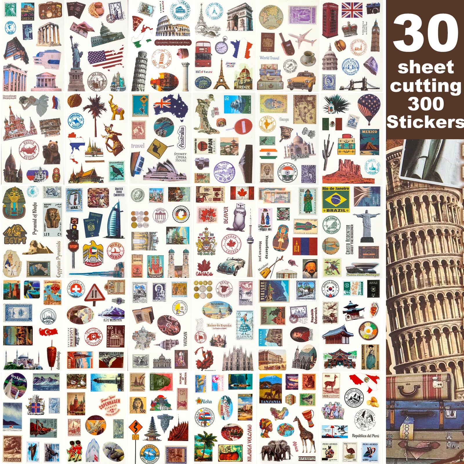 300 Pre-Cut Washi Stickers & 20 Scrapbook Papers Set - DIY Travel Journal Supplies for Scrapbooking, Bullet Journal, Memory Keeping & Planner Decorating