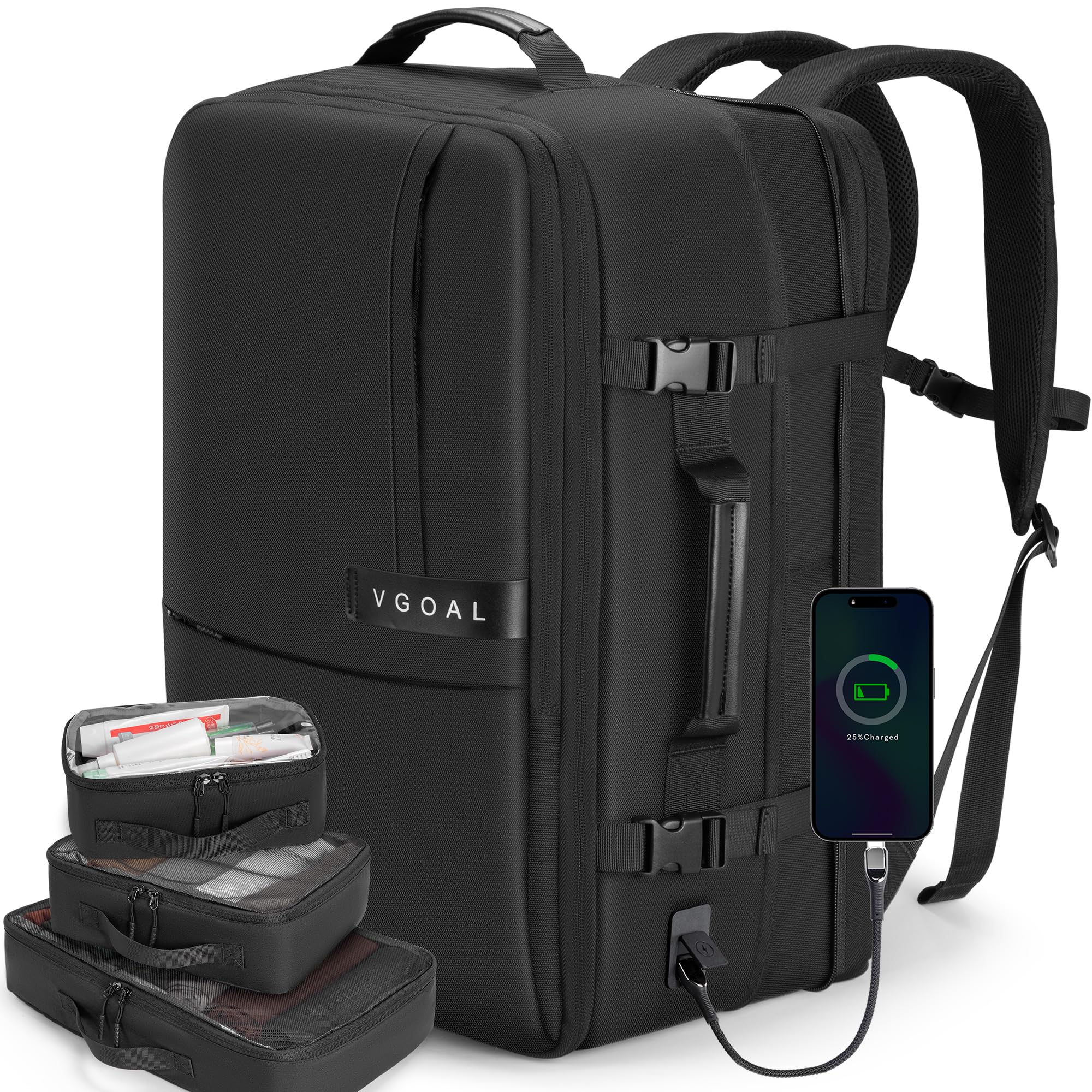 VGOAL 40L Expandable Carry On Travel Backpack with 4 Packing Cubes - 17 Inch Laptop Weekender Backpack for Business Trips, Airplane Travel & Weekend Getaways