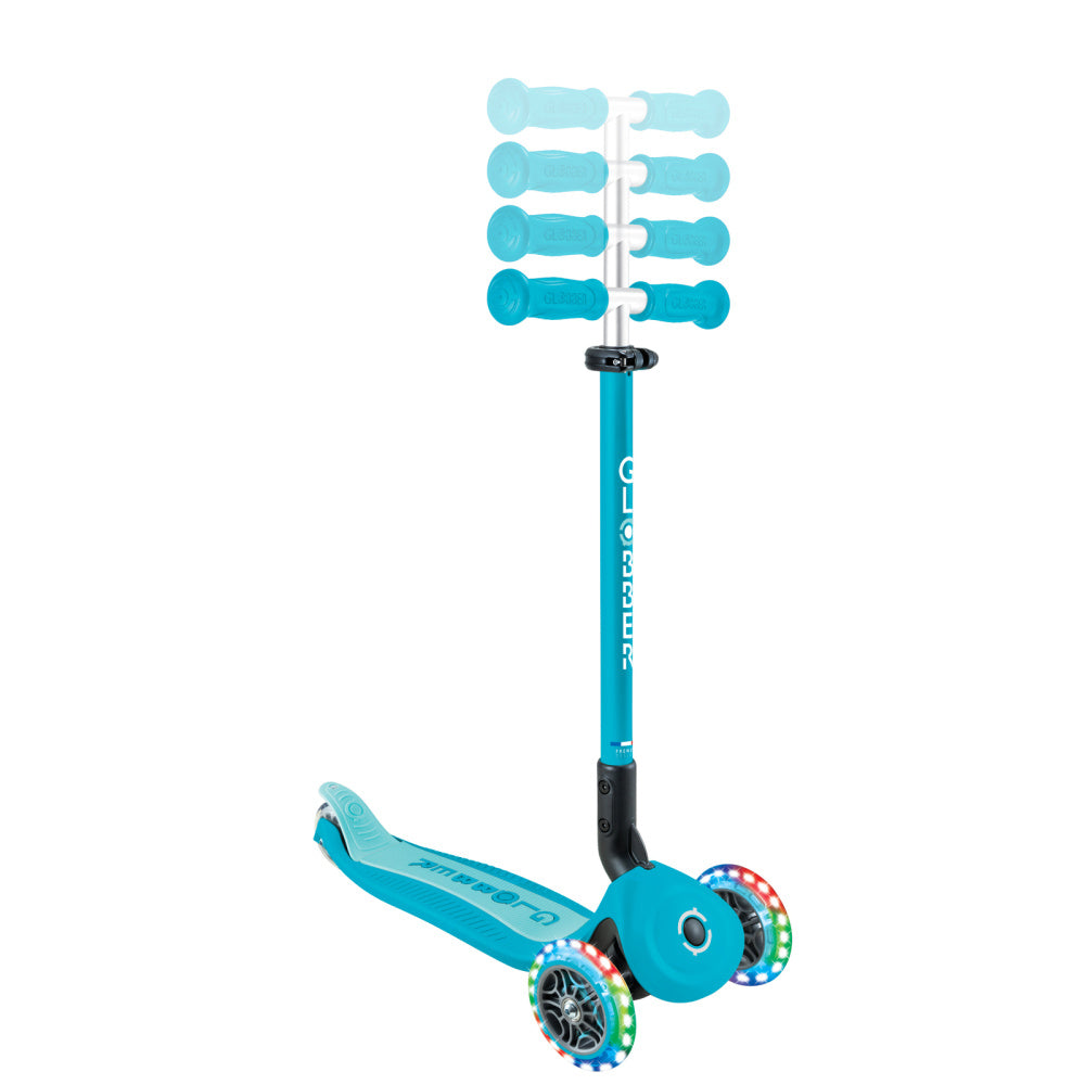 Globber Go Up Active Lights 360 Foldable Scooter for Kids & Adults - LED Light Up Wheels, Adjustable Handlebar - Perfect for Commuting, Outdoor Fun & Neighborhood Rides