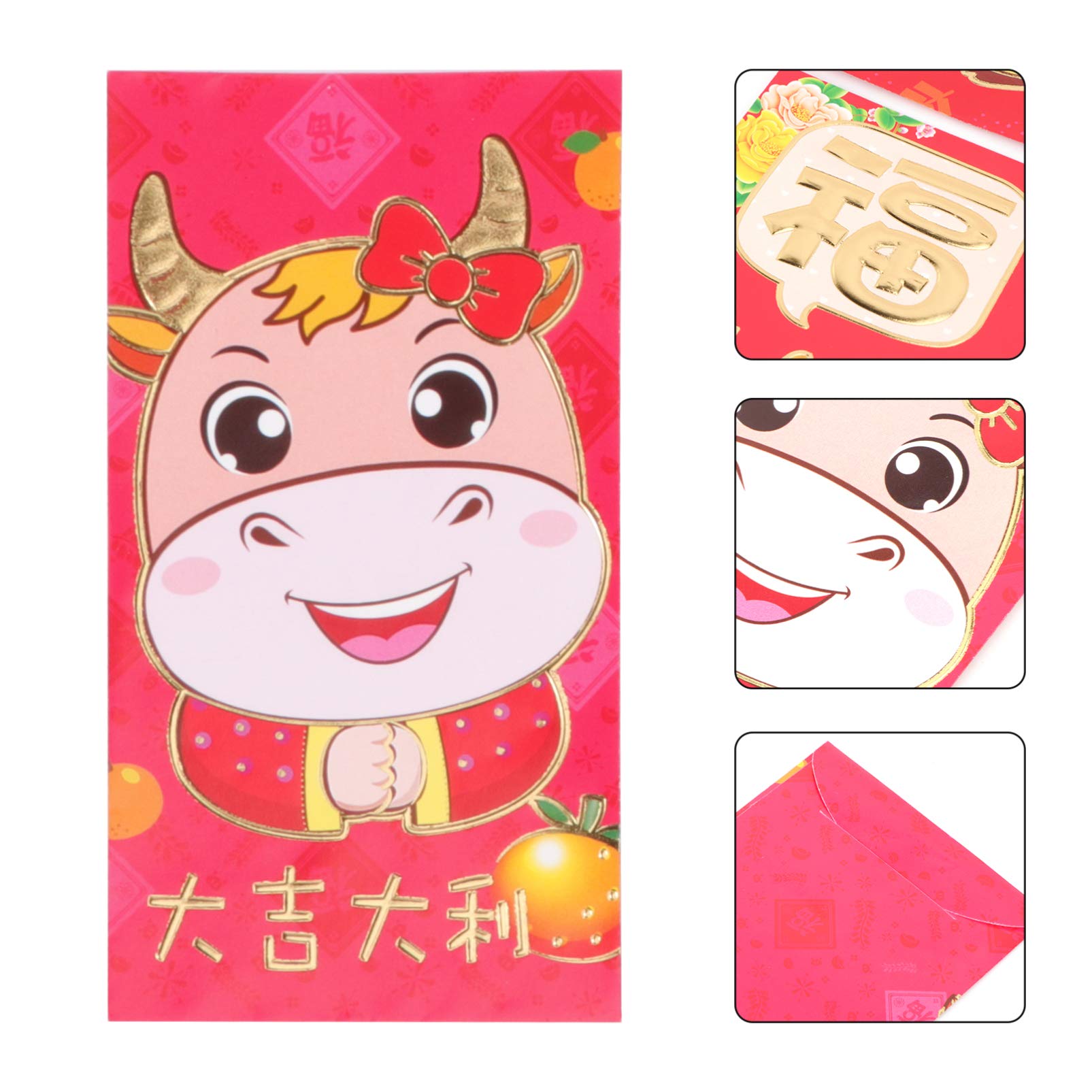 60Pcs 2021 Chinese New Year Red Envelopes - Ox Zodiac Lucky Money Packets, Hong Bao for Spring Festival Gifts, Chinese New Year Decorations (Random Styles) - Perfect for Lunar New Year Celebrations, Family Reunions and Blessing Ceremonies