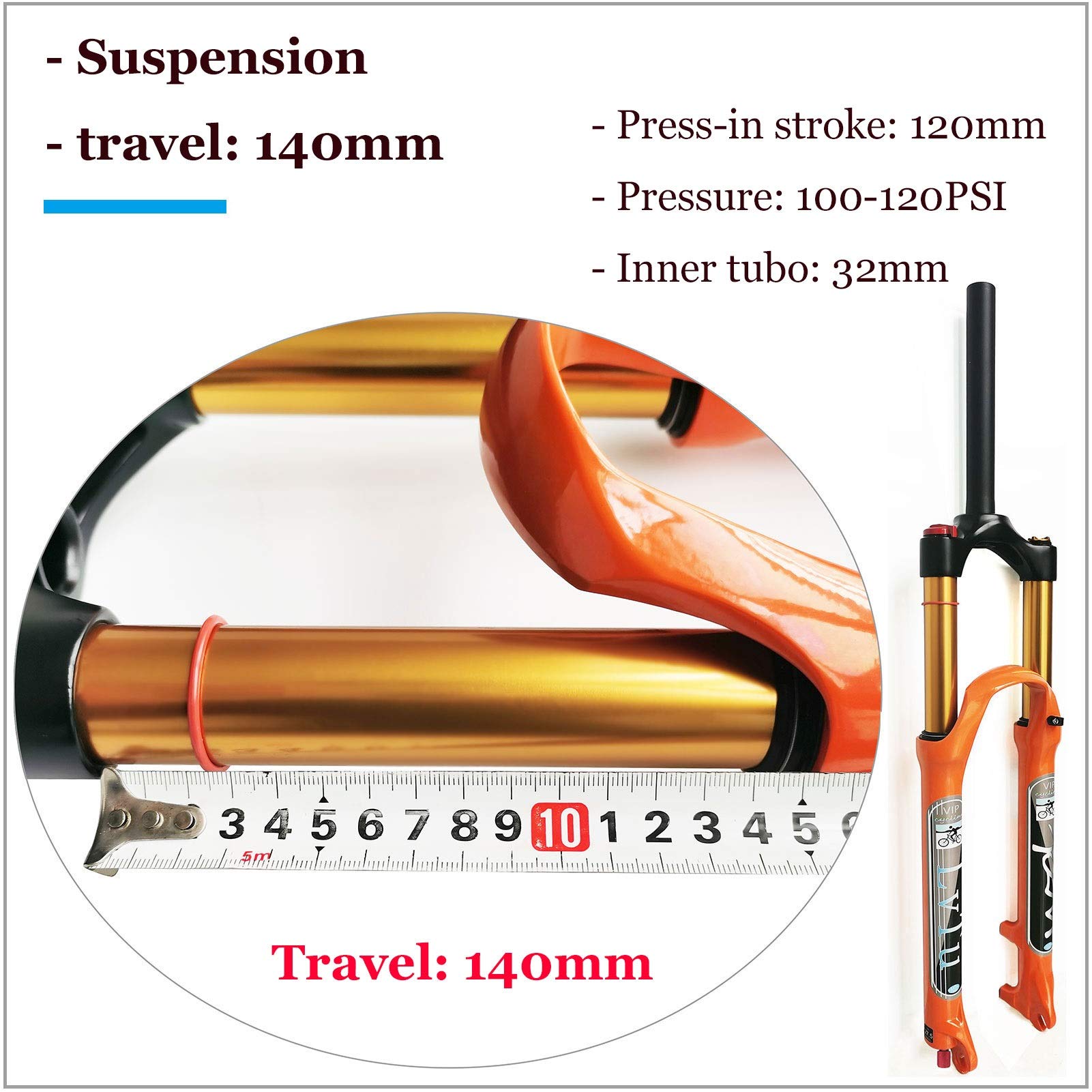140mm Air Suspension Fork for 26/27.5/29 Inch MTB - Rebound Adjustable Straight/Tapered Tube XC/AM Mountain Bike Fork (Manual Lockout) - Perfect for Trail Riding & Cross-Country Adventures