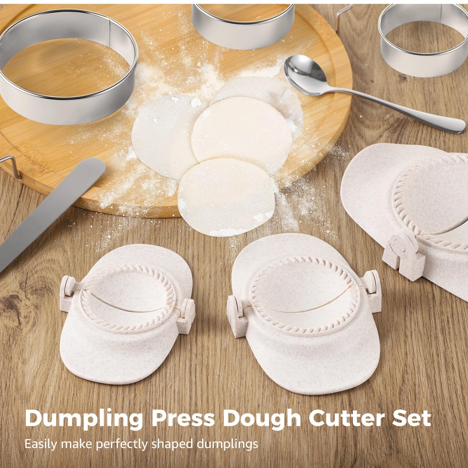 8-Piece Empanada & Dumpling Press Set - 3 Sizes Wheat Straw Dumpling Molds with Stainless Steel Dough Cutters - Perfect for Making Chinese Dumplings, Empanadas, Pierogi & More - Great for Home Cooking, Parties & Meal Prep