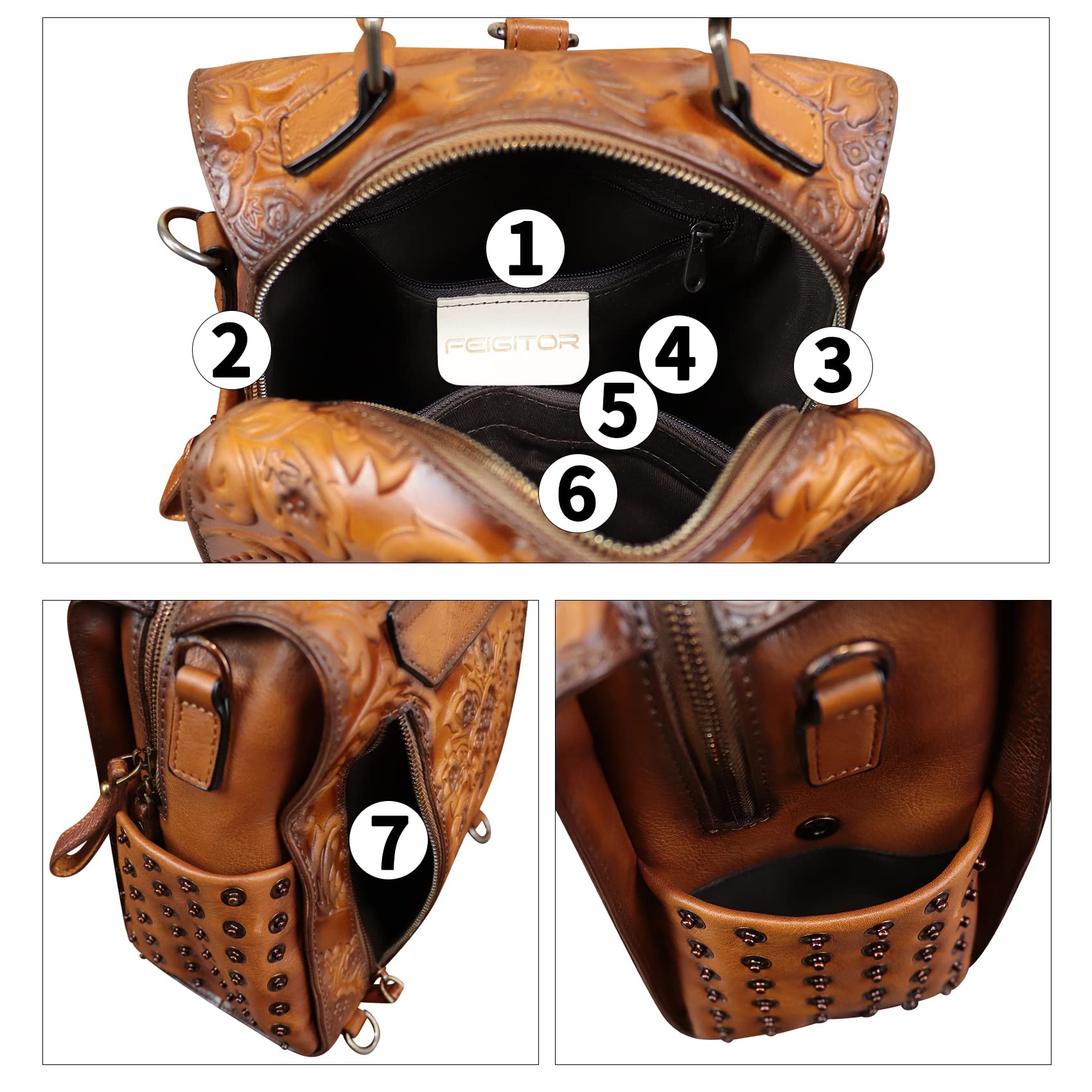 Genuine Leather Handbags for Women - Stylish Embossed Leather Backpack, Convertible Shoulder Bag & Satchel Purse - Perfect for Work, Travel and Everyday Use
