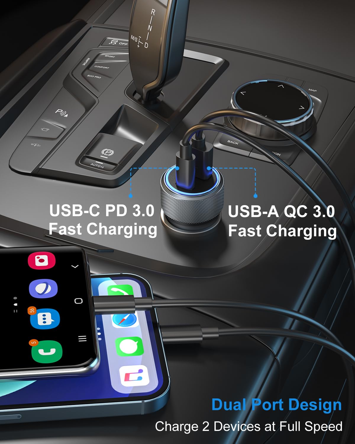 OKRAY 36W Fast Car Charger 3-Pack - Dual USB C PD3.0 & QC3.0 Ports for iPhone 16/15/14/13/12 Pro, Samsung Galaxy S24/Note20 - Grey | Fast Charging Adapter for Road Trips & Daily Commute