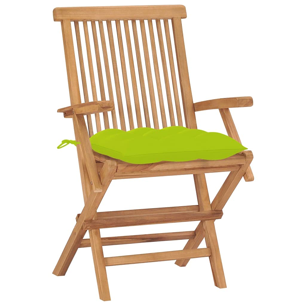 Premium Solid Teak Wood Patio Chairs with Vibrant Green Cushions - Weatherproof Foldable Outdoor Dining Chairs for Garden, Poolside & Backyard Relaxation