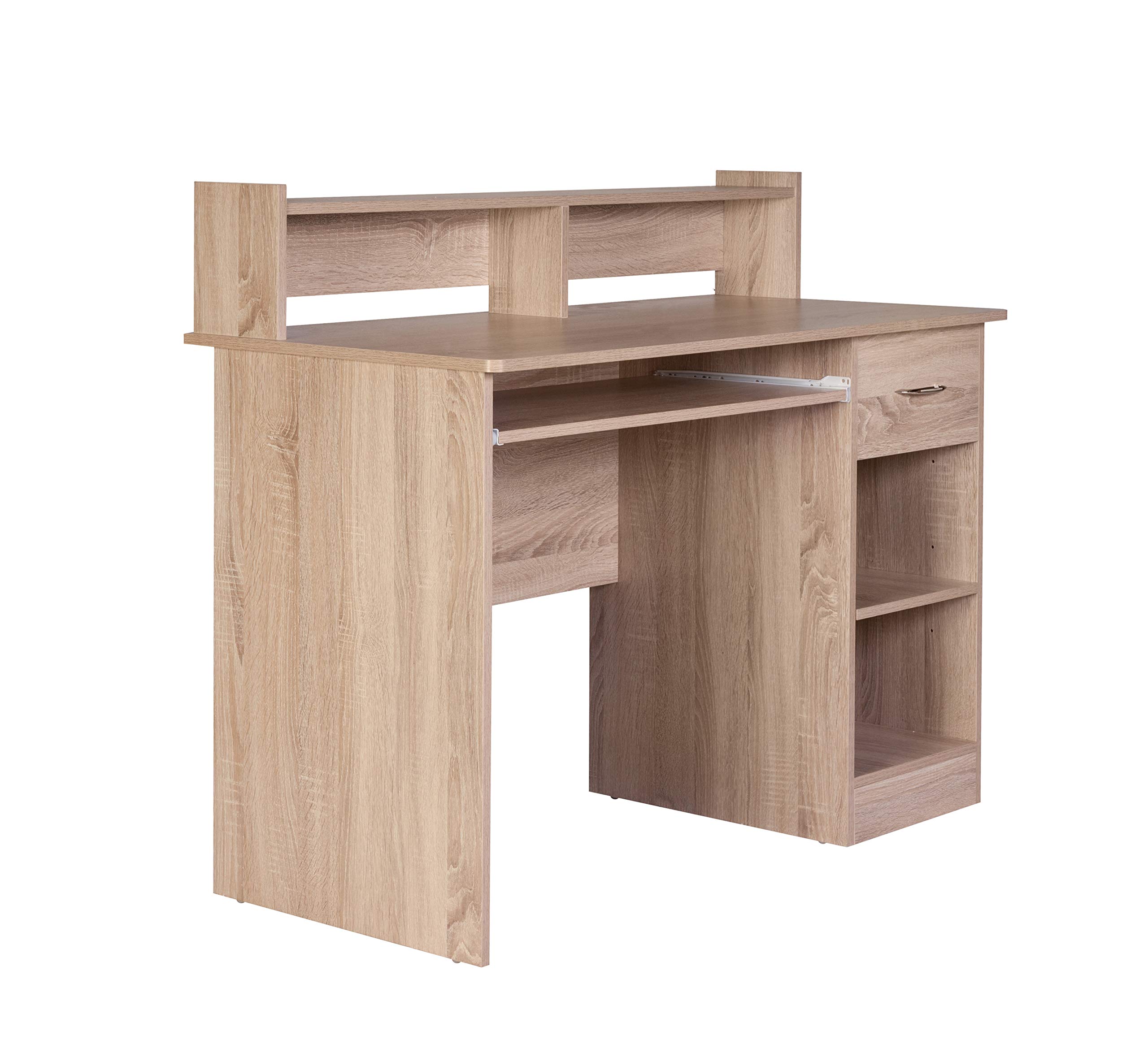 OneSpace Essential Computer Desk with Hutch and Pull-Out Keyboard - Light Oak Finish for Home Office, Study & Small Spaces