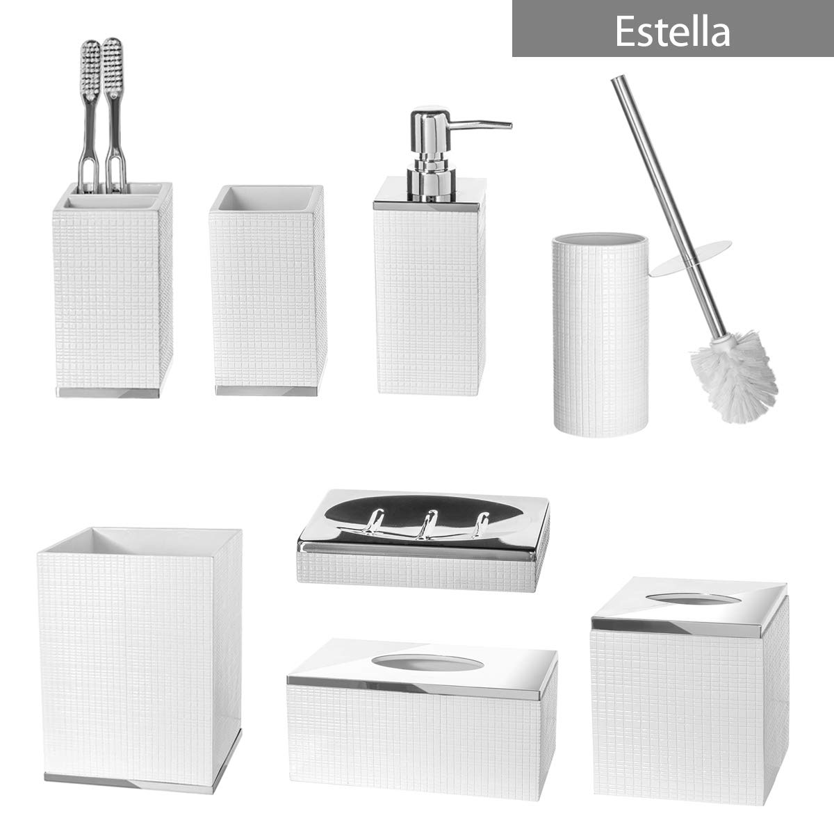 Elegant Estella White Square Tissue Box Cover - Decorative Bathroom Tissue Holder with Modern Design for Home & Office Decor | Perfect for Bathrooms, Living Rooms, and Guest Rooms