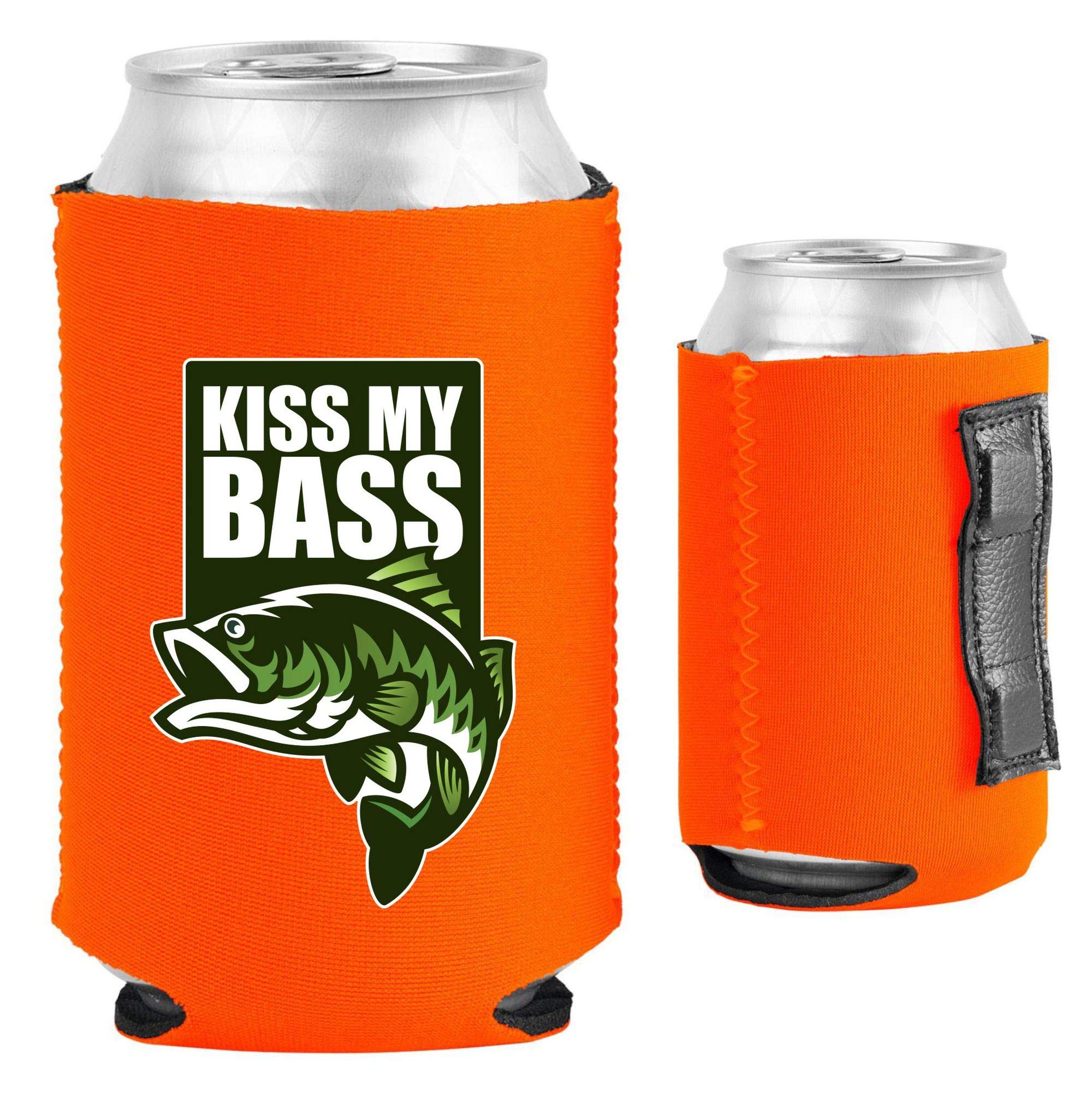 Kiss My Bass Magnetic Can Cooler - Insulated Beer Can Holder for Fishing & Outdoor Activities (Orange, 1 Pack) | Perfect for Camping, BBQs & Tailgating