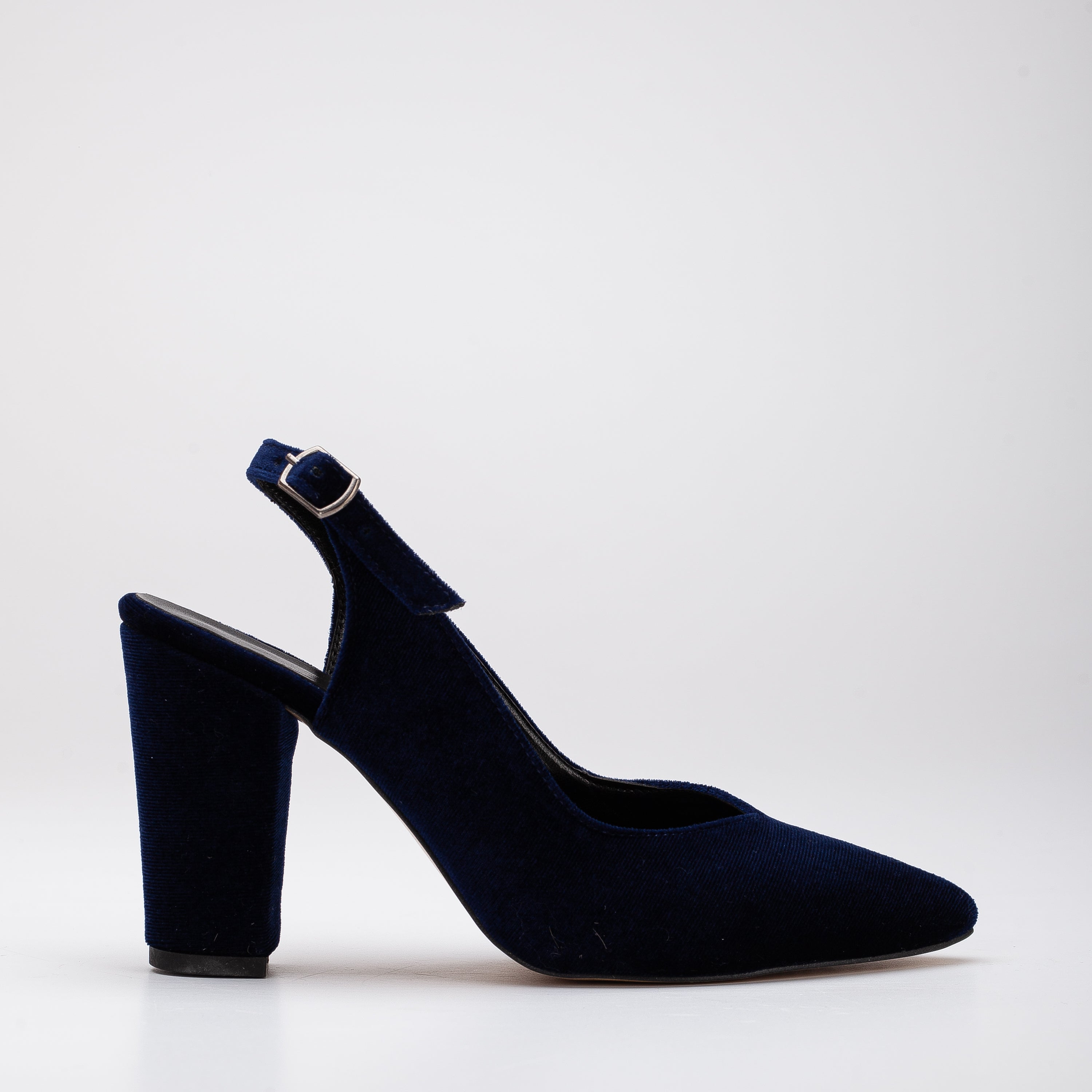 Emma Blue Velvet Slingback Heels - Women's Comfortable Dress Shoes for Party, Wedding & Evening Occasions
